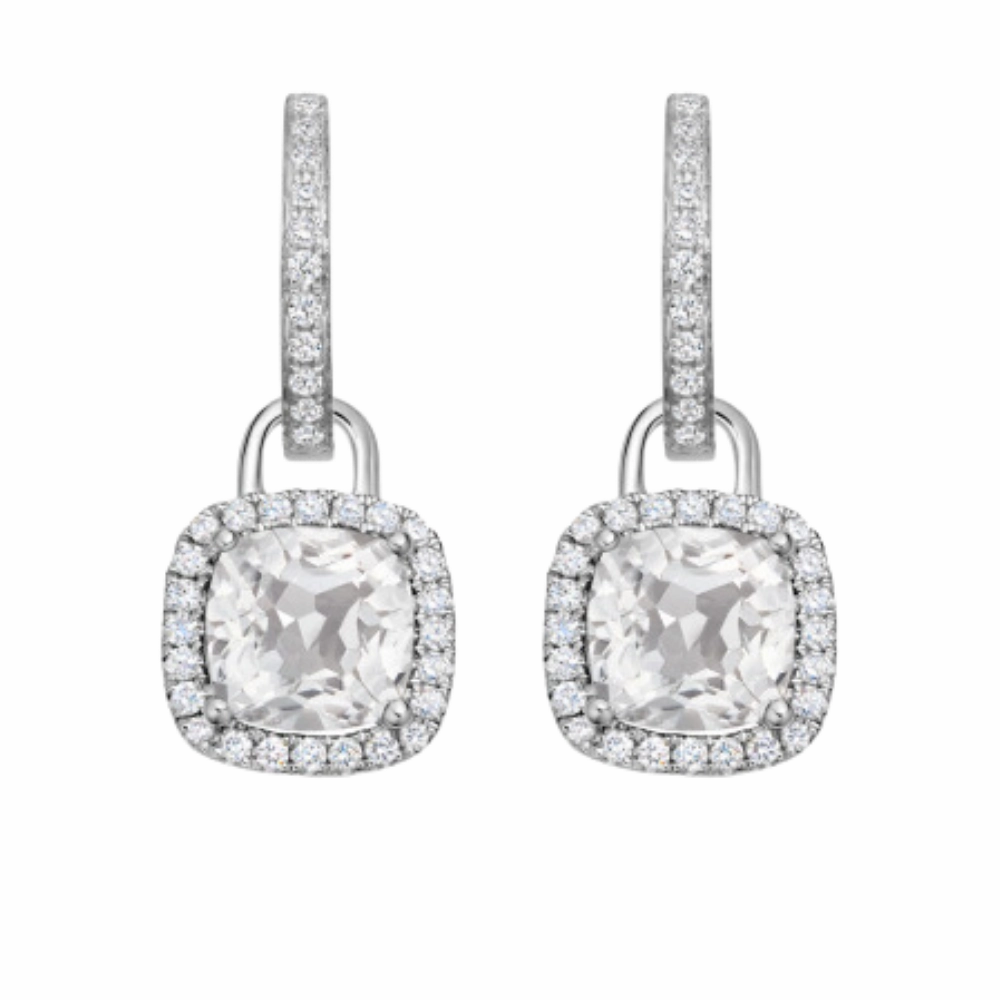 Kiki McDonough Cushion White Topaz and Diamond Earrings