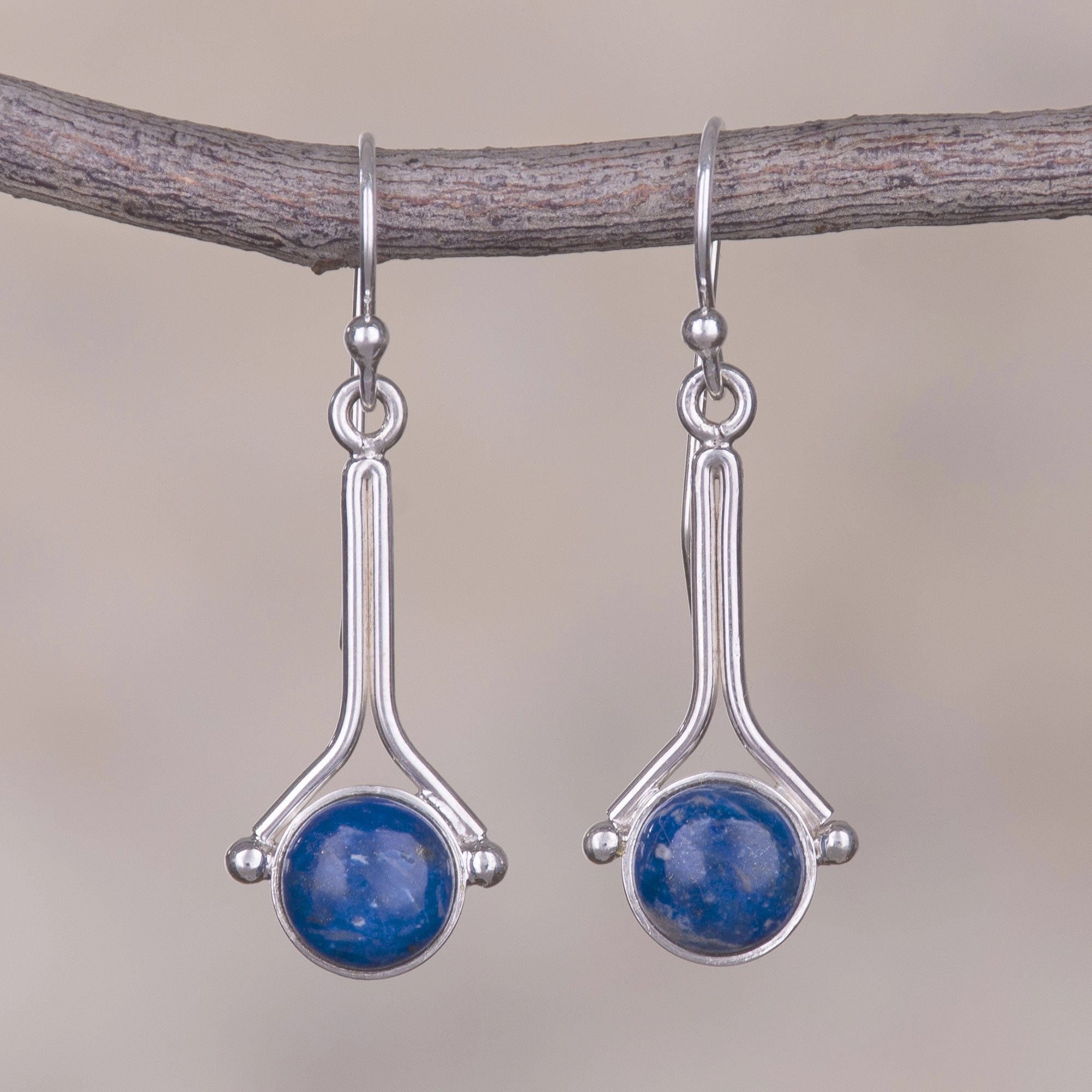 Killa Moon Lapis Lazuli and Sterling Silver Earrings from Peru