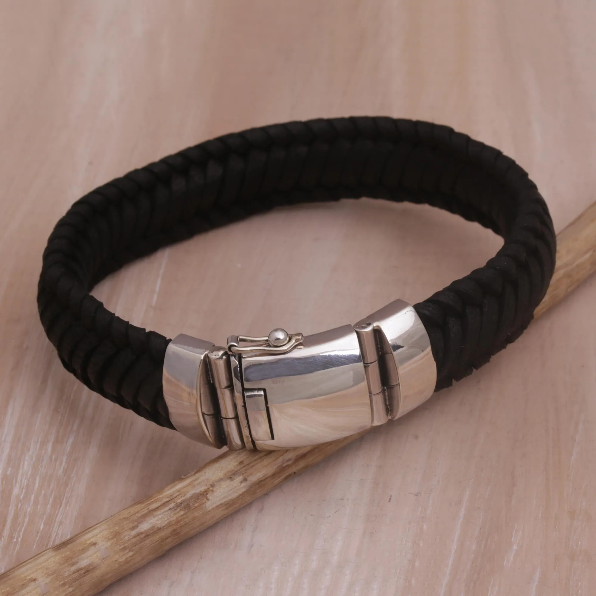 Kintamani Weave in Black Silver & Leather Bracelet