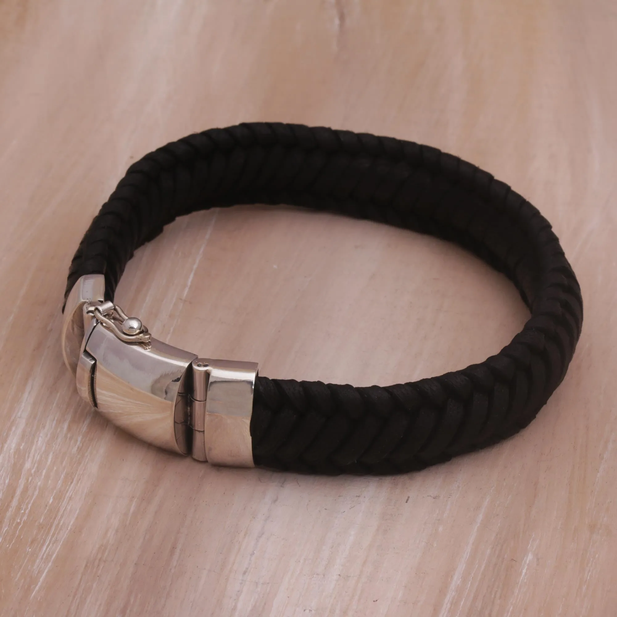 Kintamani Weave in Black Silver & Leather Bracelet