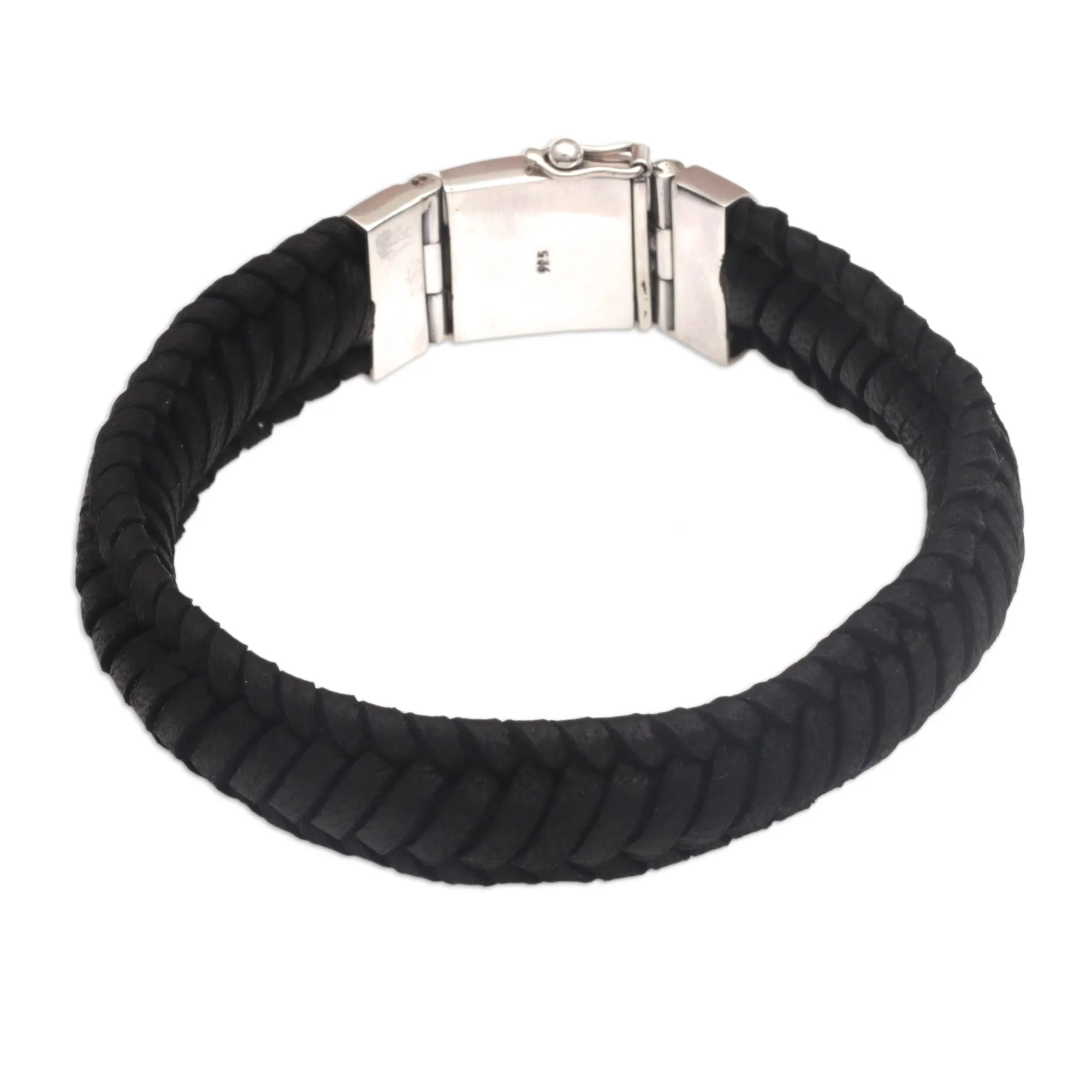 Kintamani Weave in Black Silver & Leather Bracelet