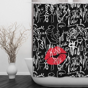 Kiss Me Lip Graffiti Shower Curtains and Optional Bath Mats Lighting,Lamps Fixtures