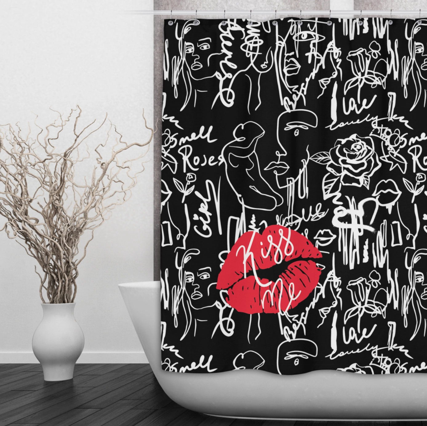 Kiss Me Lip Graffiti Shower Curtains and Optional Bath Mats Lighting,Lamps Fixtures