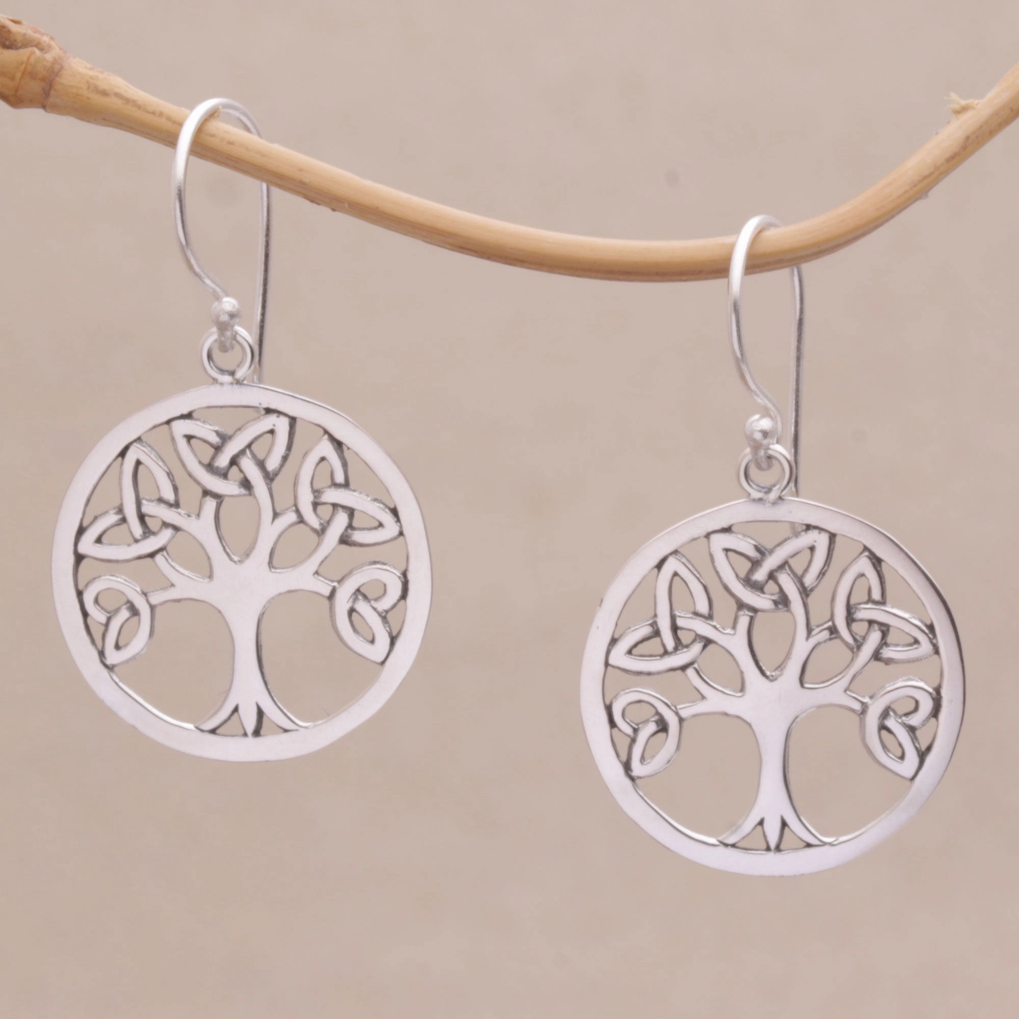 Knotting Tree Celtic Knot Tree Sterling Silver Dangle Earrings from Bali