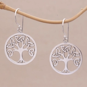 Knotting Tree Celtic Knot Tree Sterling Silver Dangle Earrings from Bali
