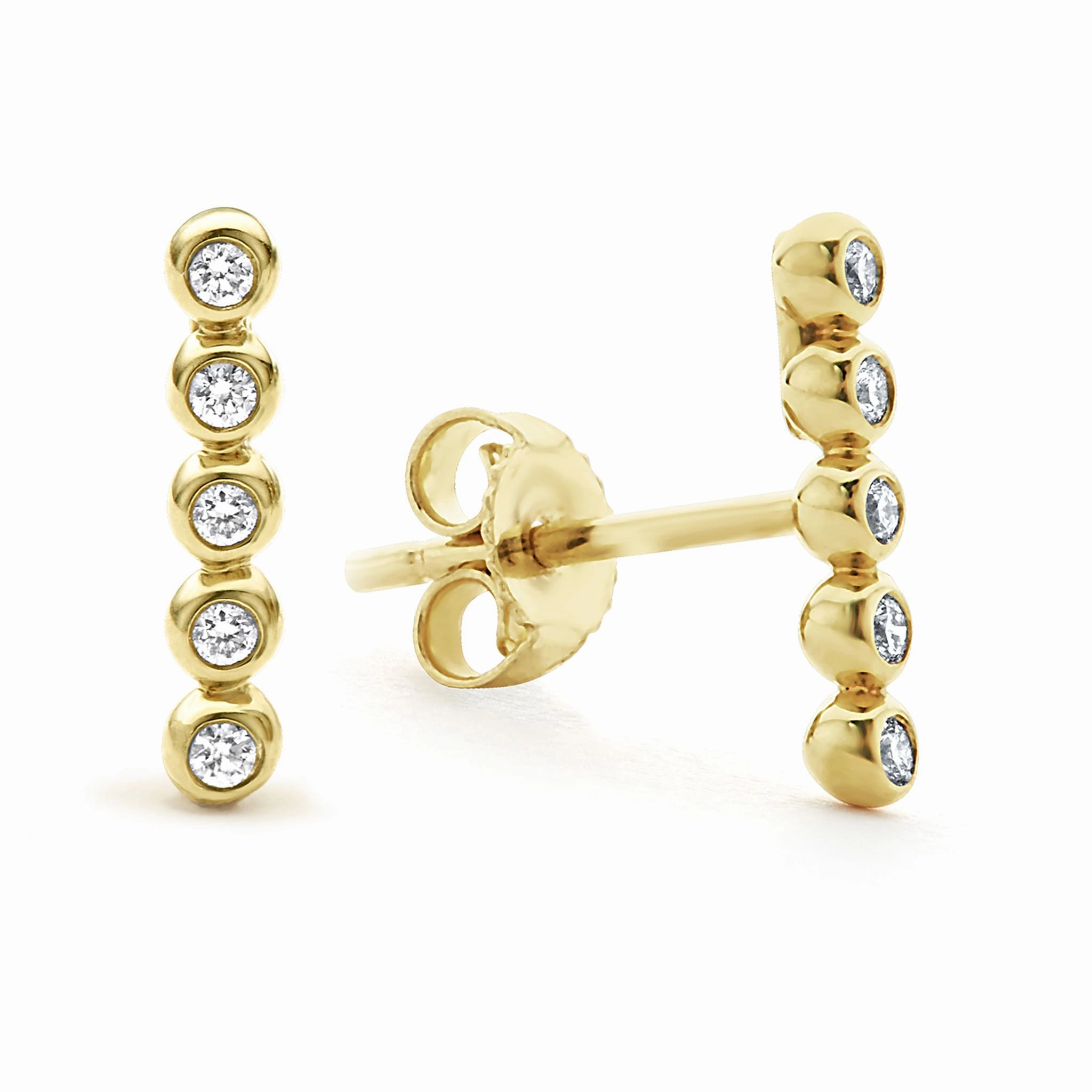KSL 18K Gold Diamond Bar Stud Earrings