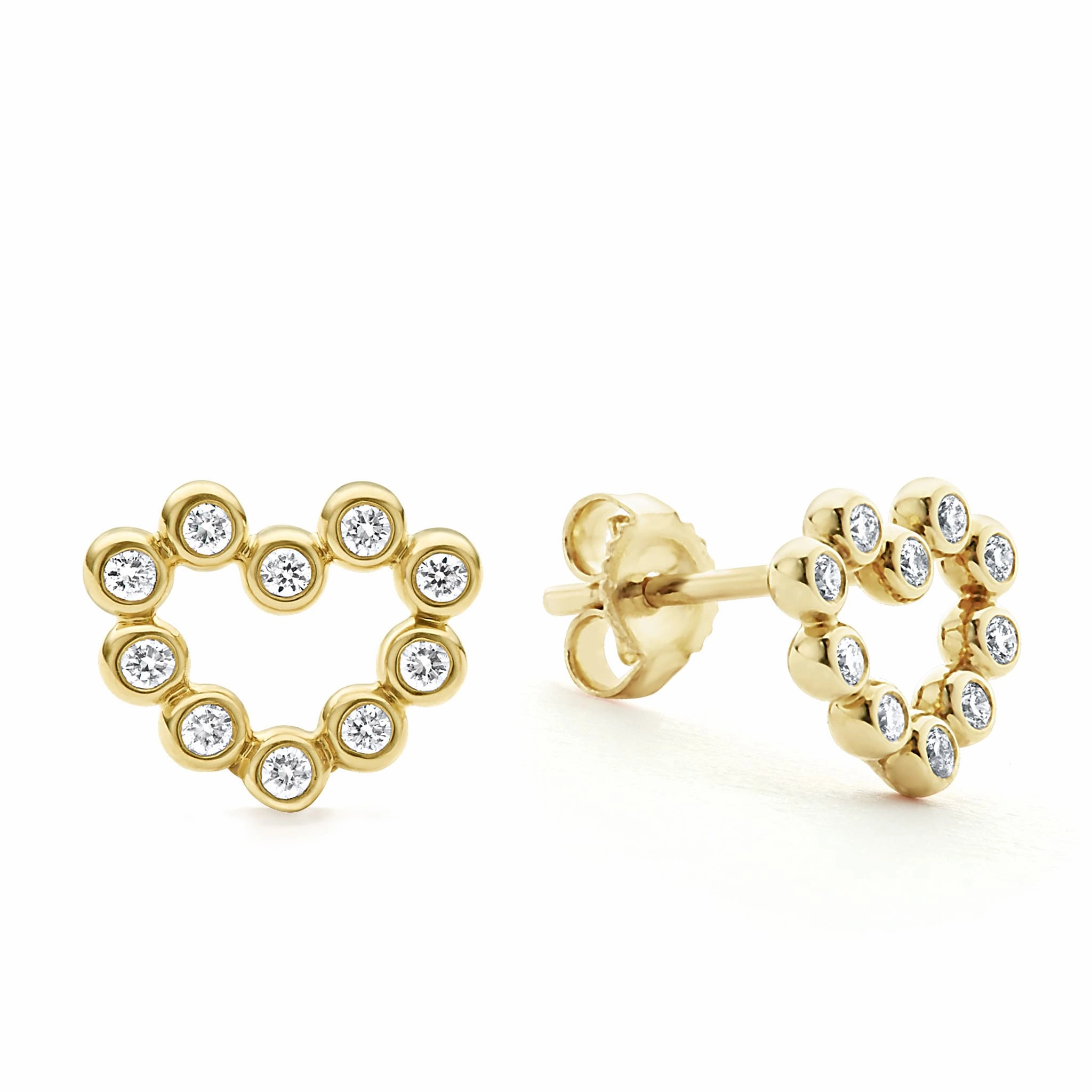 KSL 18K Gold Heart Diamond Stud Earrings