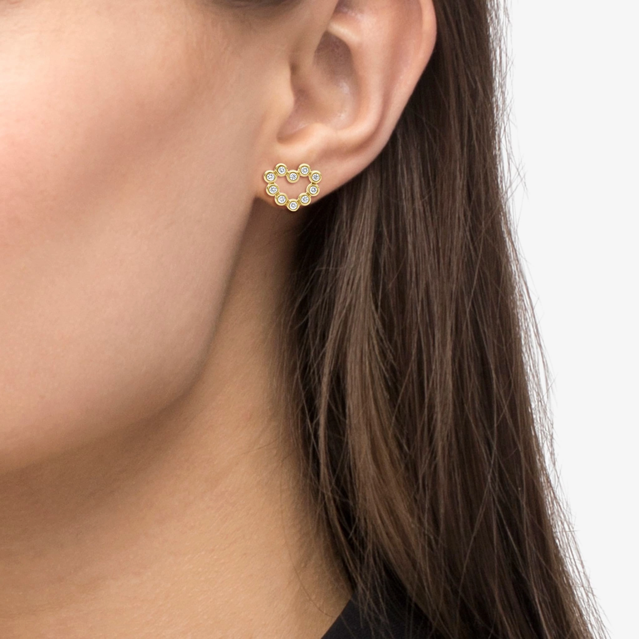 KSL 18K Gold Heart Diamond Stud Earrings