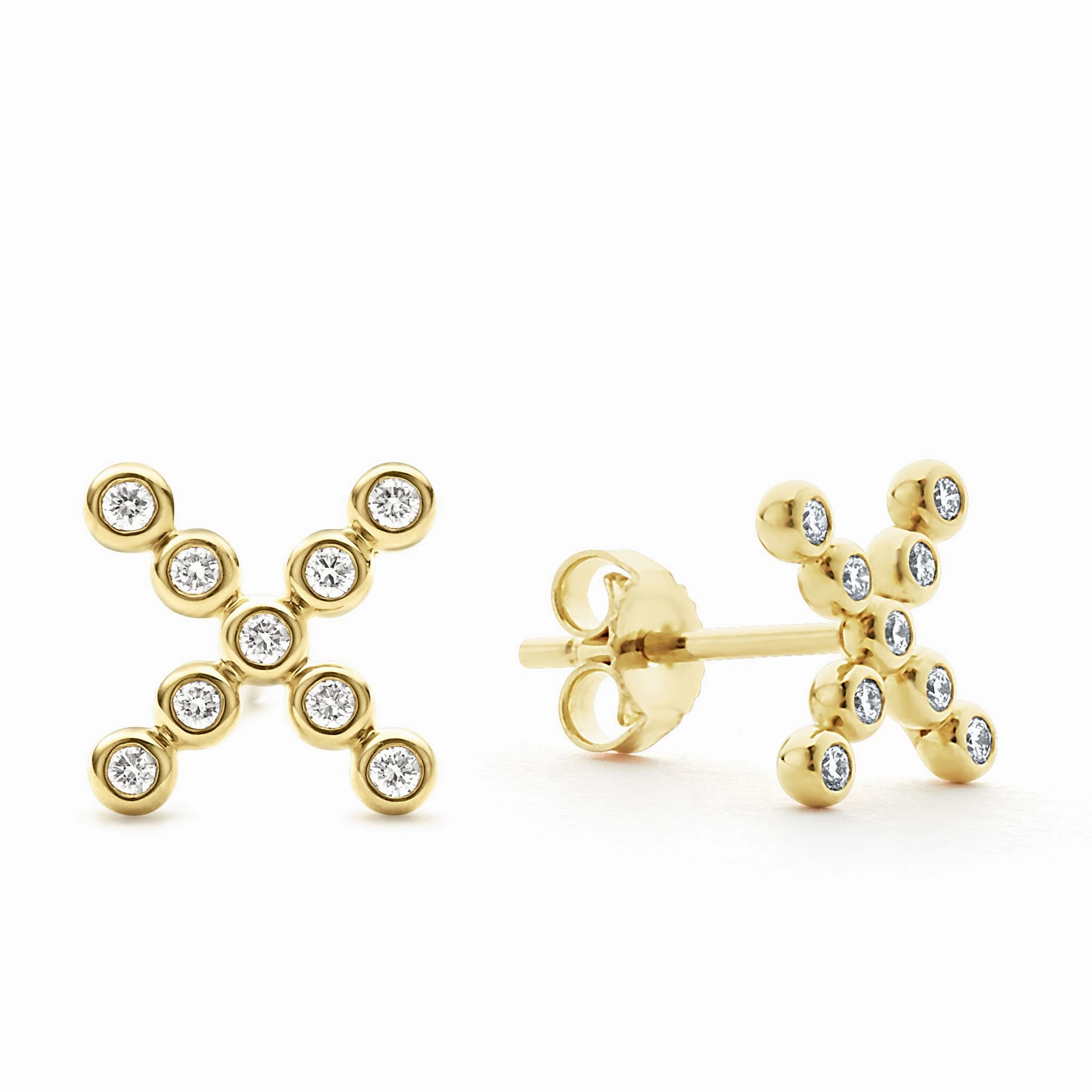 KSL 18K Gold X Diamond Stud Earrings