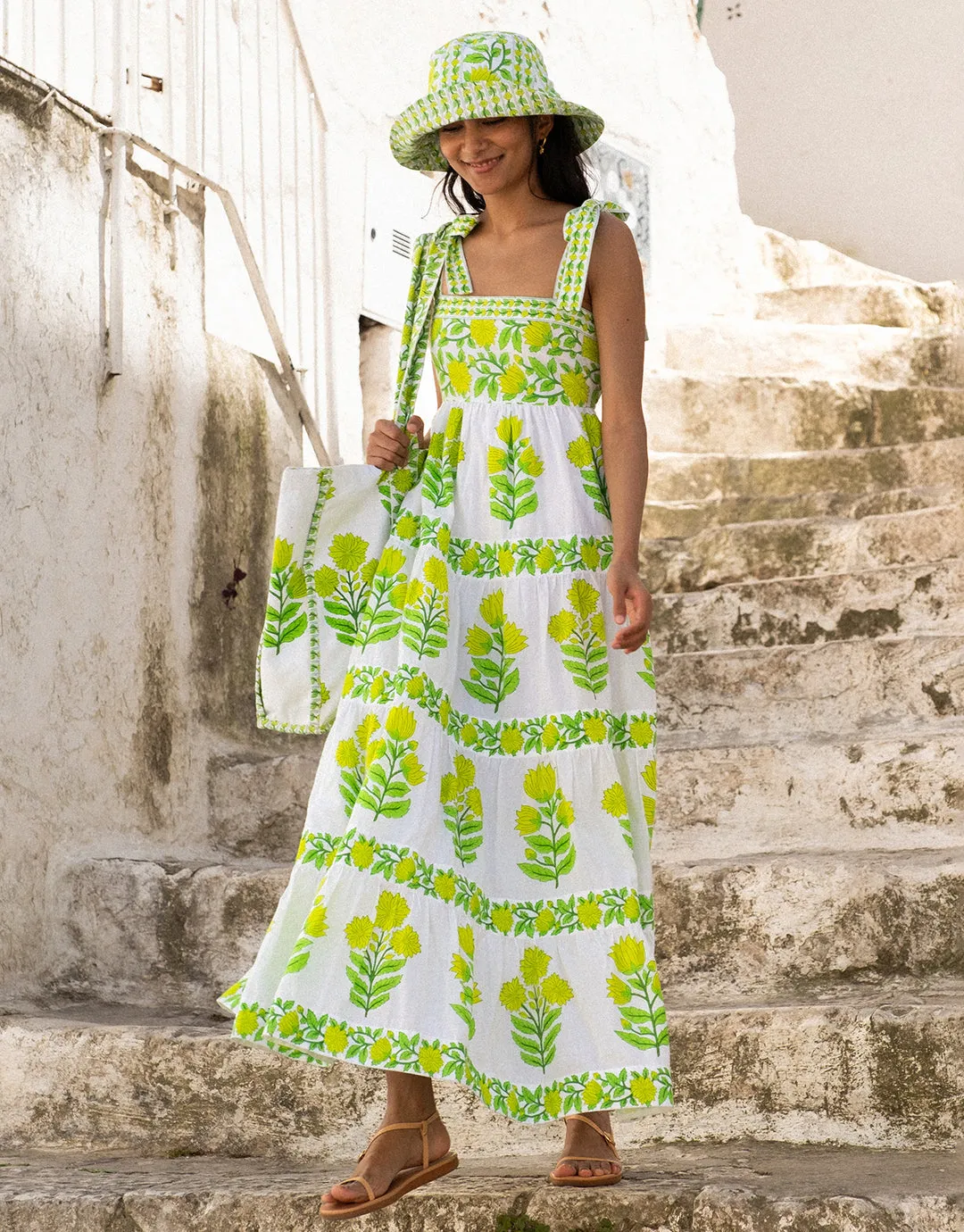 Lara Dress - Lime Botanics