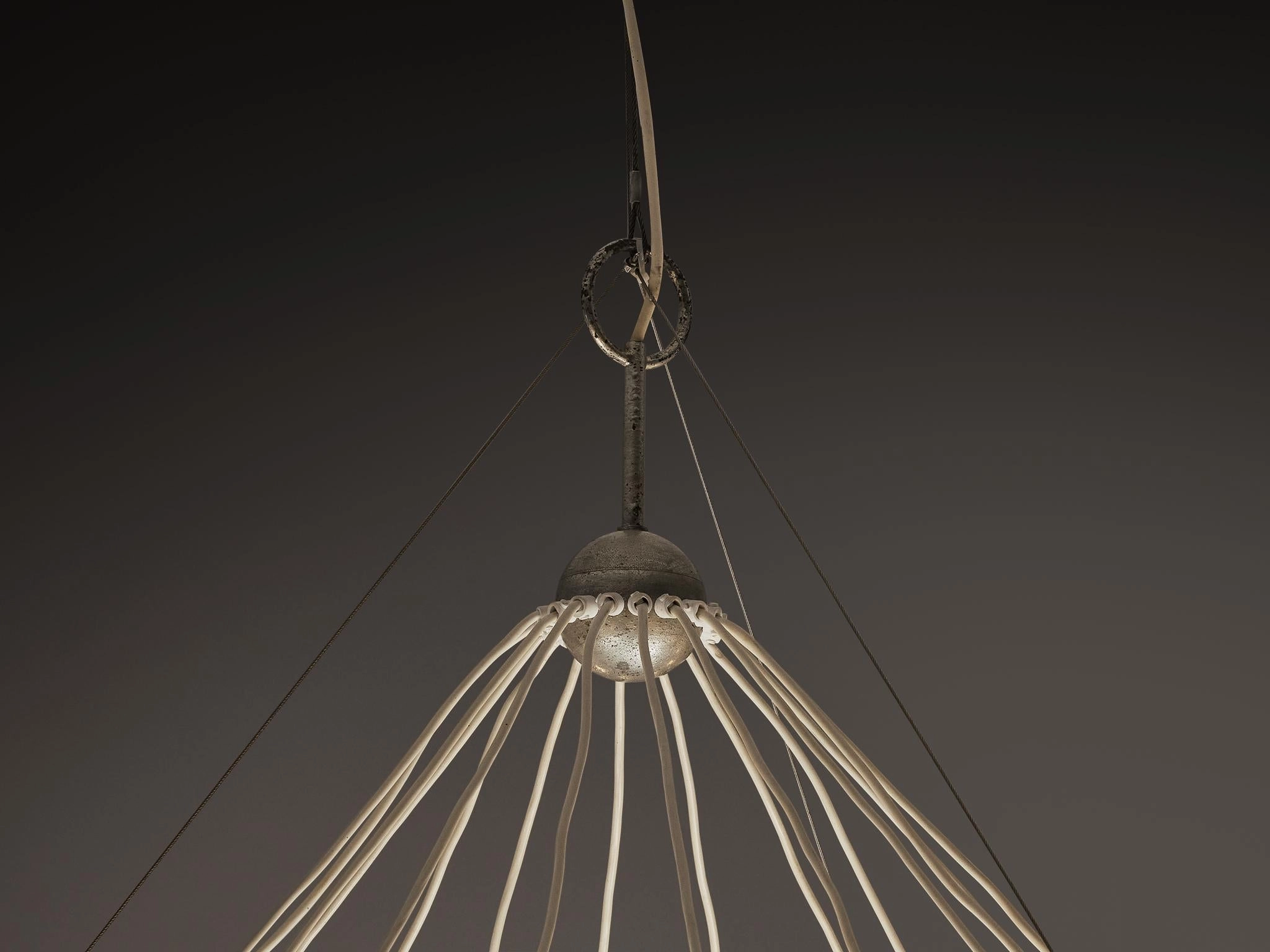 Large 1970s Chandelier in Silver-Colored Metal & Blown Glass 232cm/91.34in.