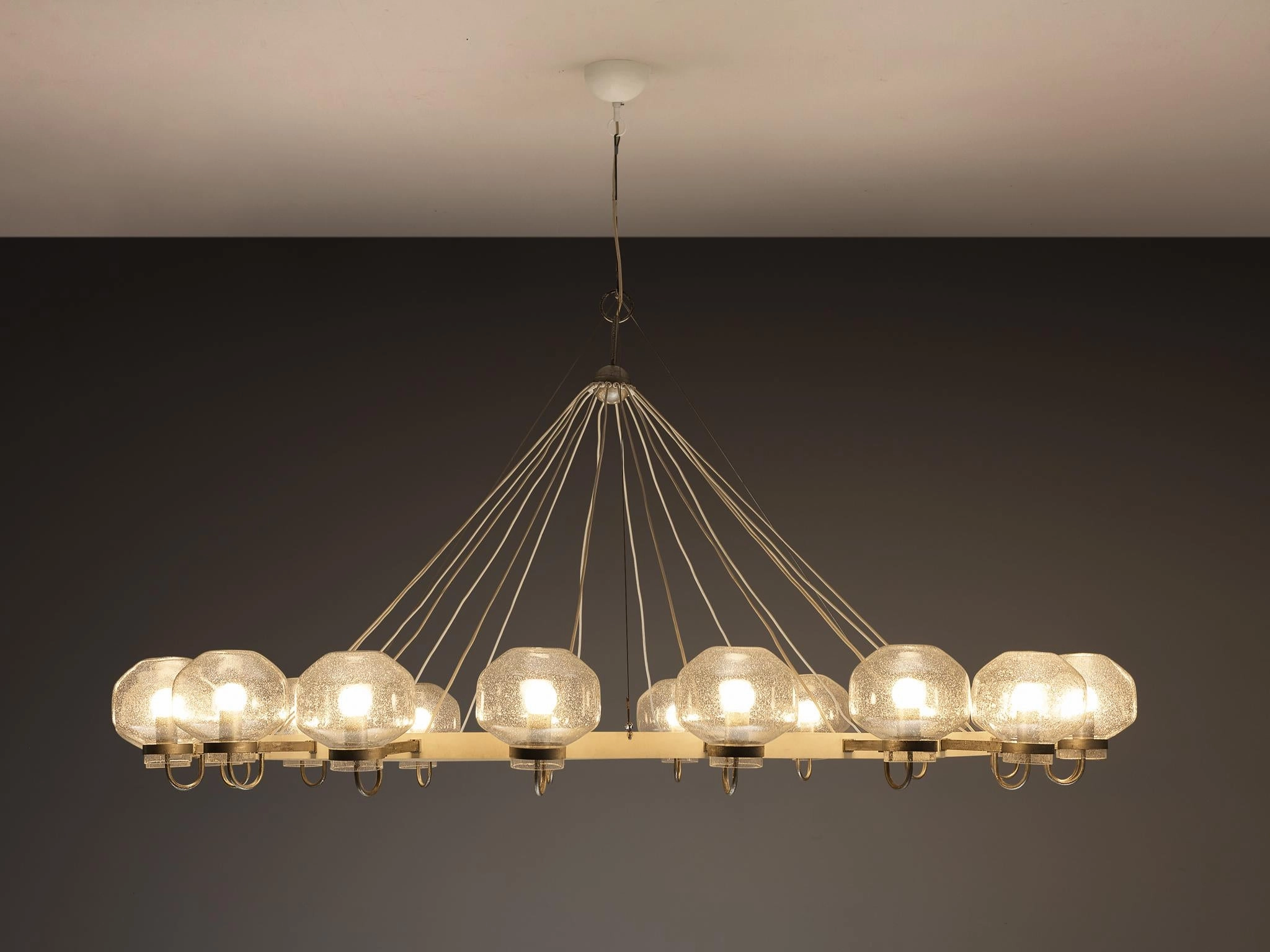 Large 1970s Chandelier in Silver-Colored Metal & Blown Glass 232cm/91.34in.