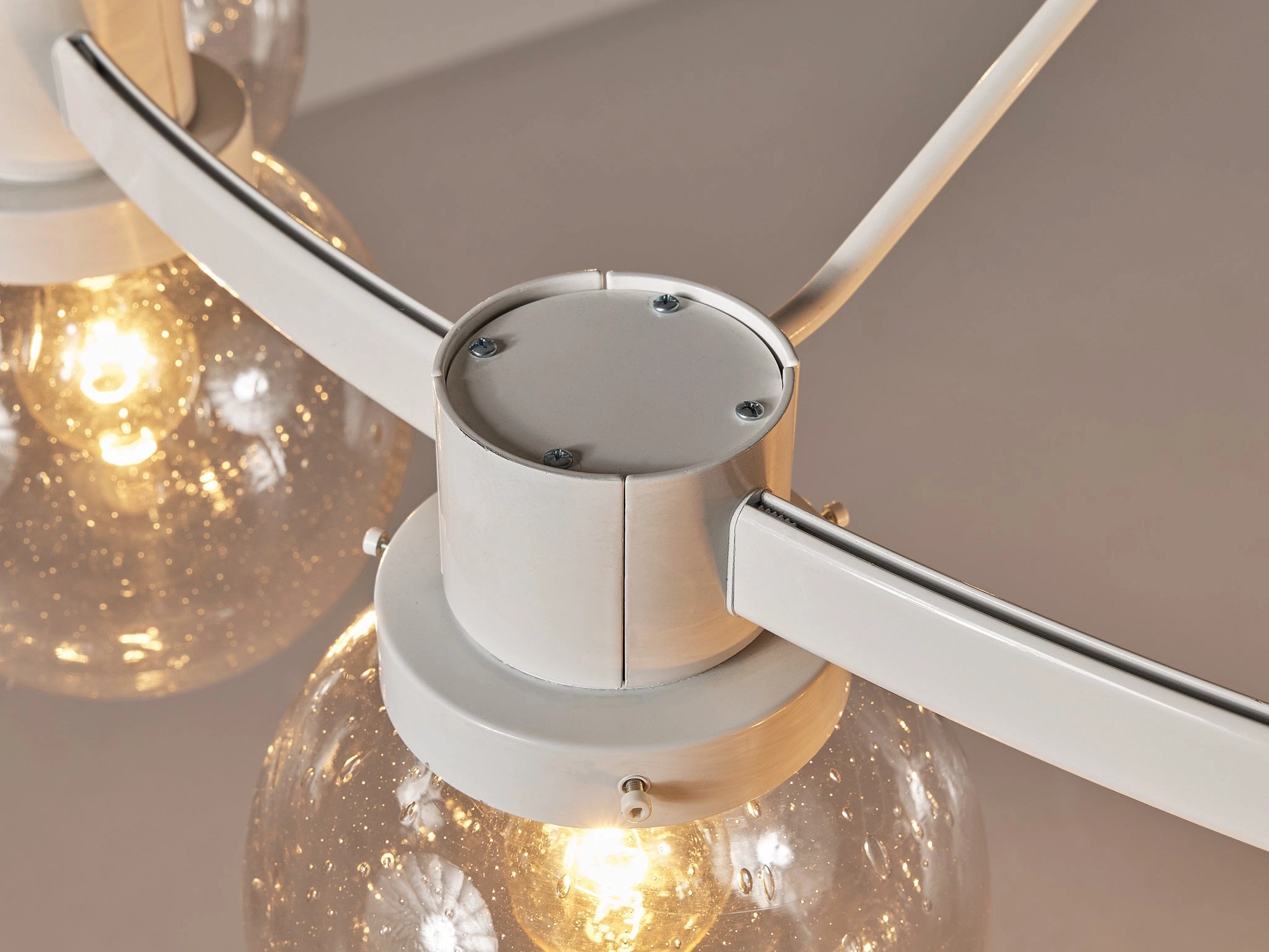 Large Chandelier in White Lacquered Metal with Hand Blown Glass Globes