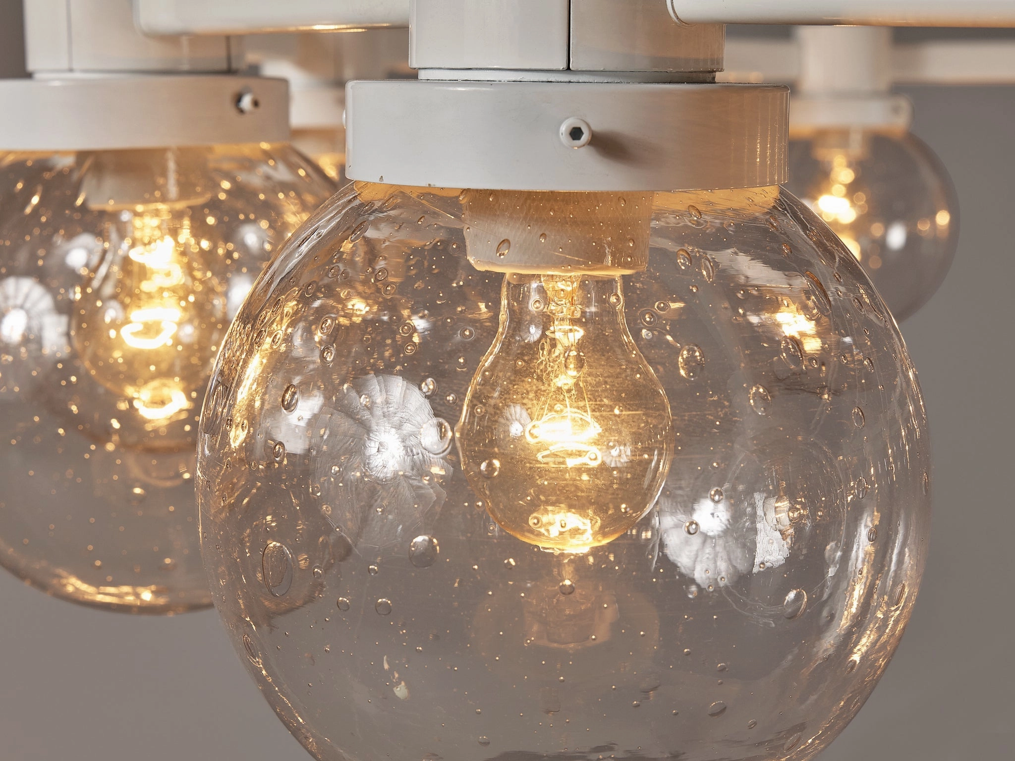 Large Chandelier in White Lacquered Metal with Hand Blown Glass Globes