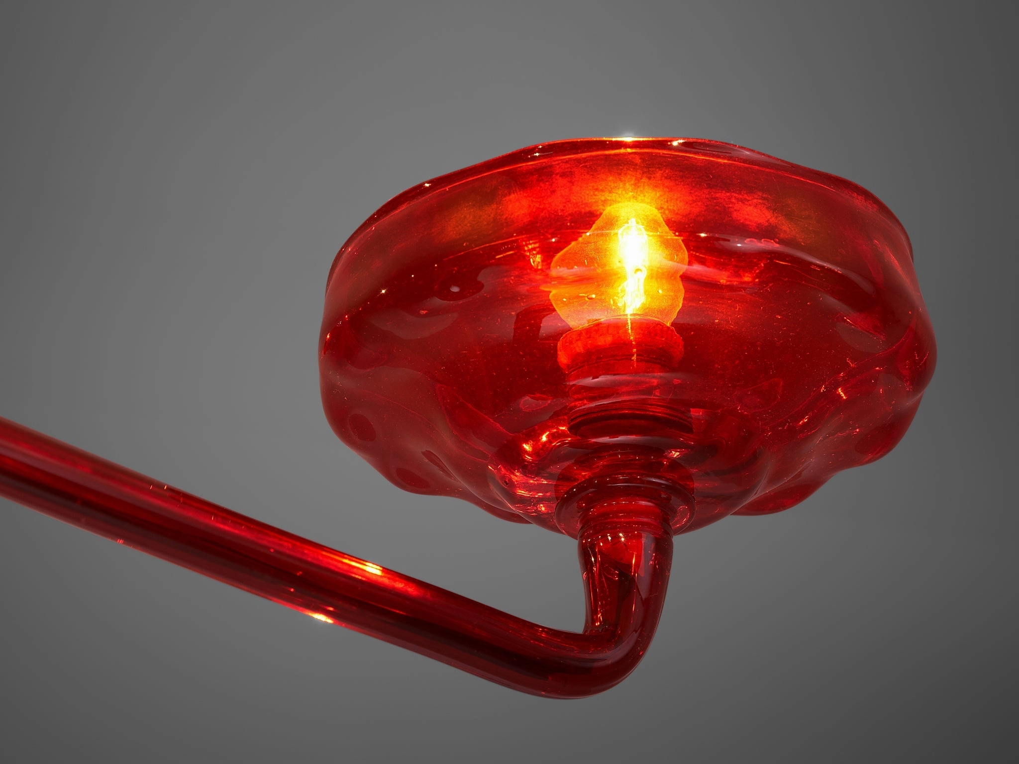 Large Hand Blown Chandelier in Red Murano Glass