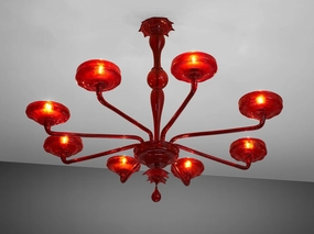 Large Hand Blown Chandelier in Red Murano Glass Knife Set,Kitchen Knives