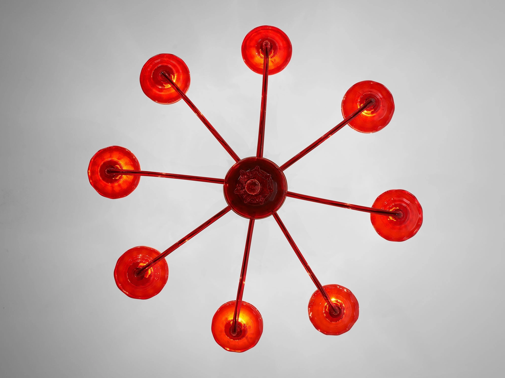 Large Hand Blown Chandelier in Red Murano Glass
