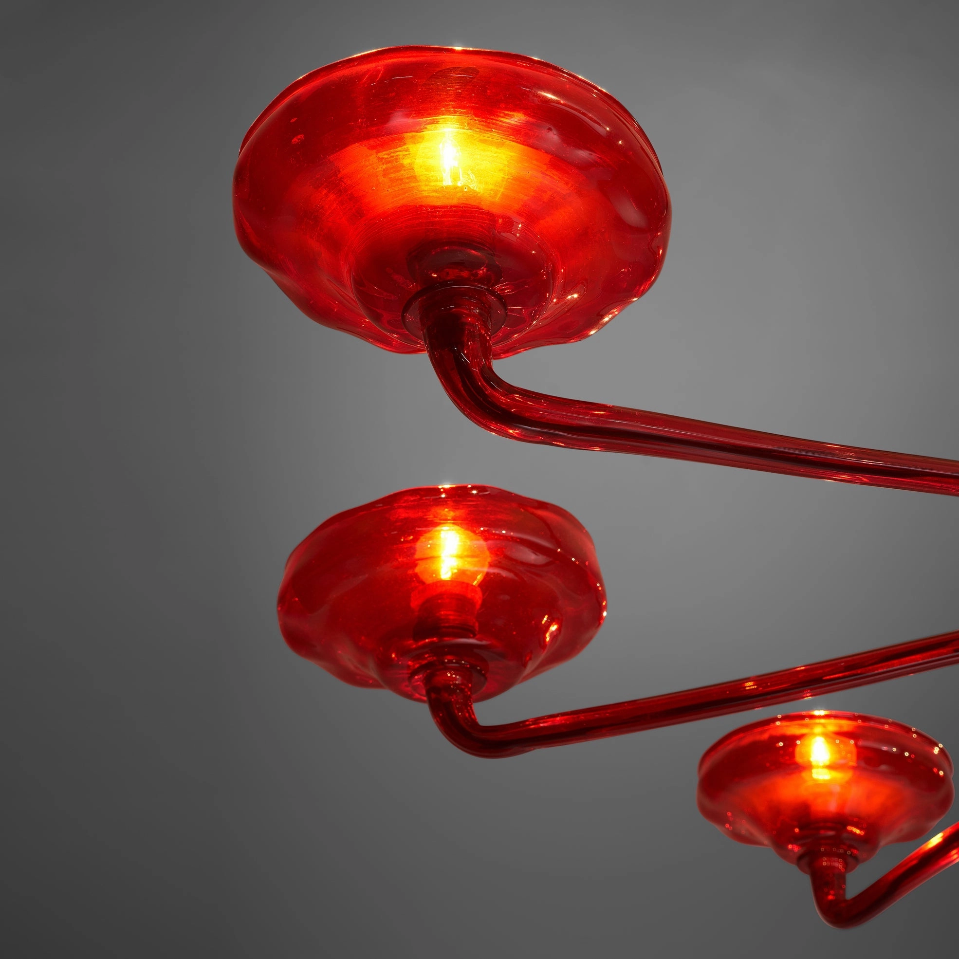 Large Hand Blown Chandelier in Red Murano Glass