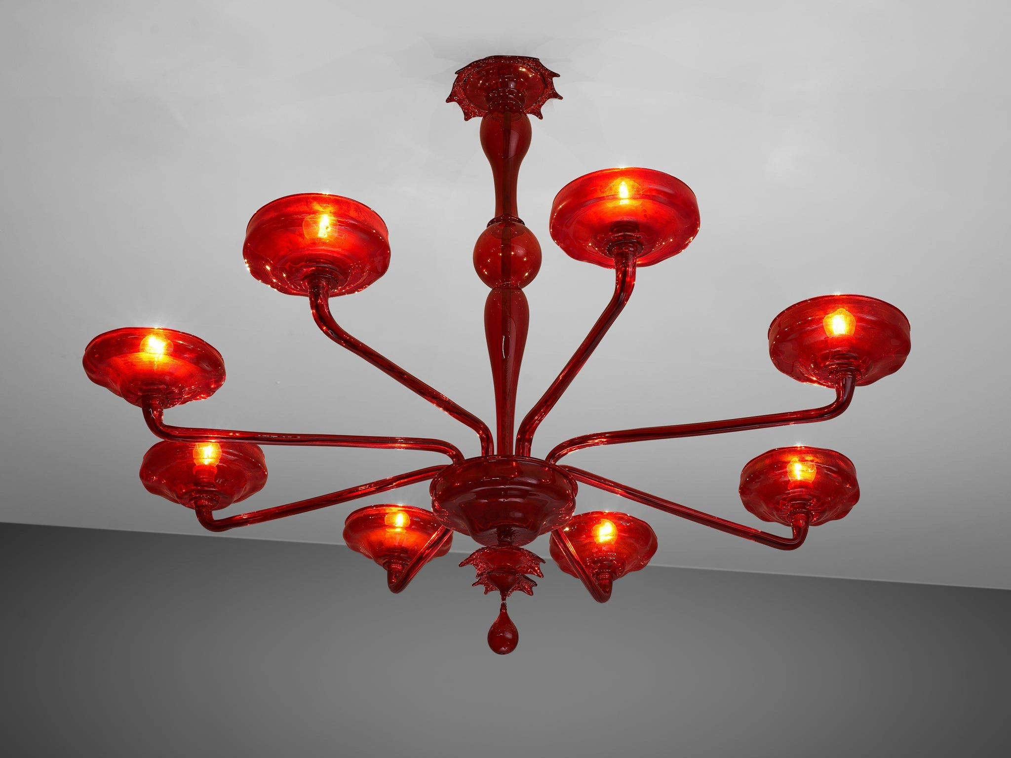Large Hand Blown Chandelier in Red Murano Glass Knife Set,Kitchen Knives