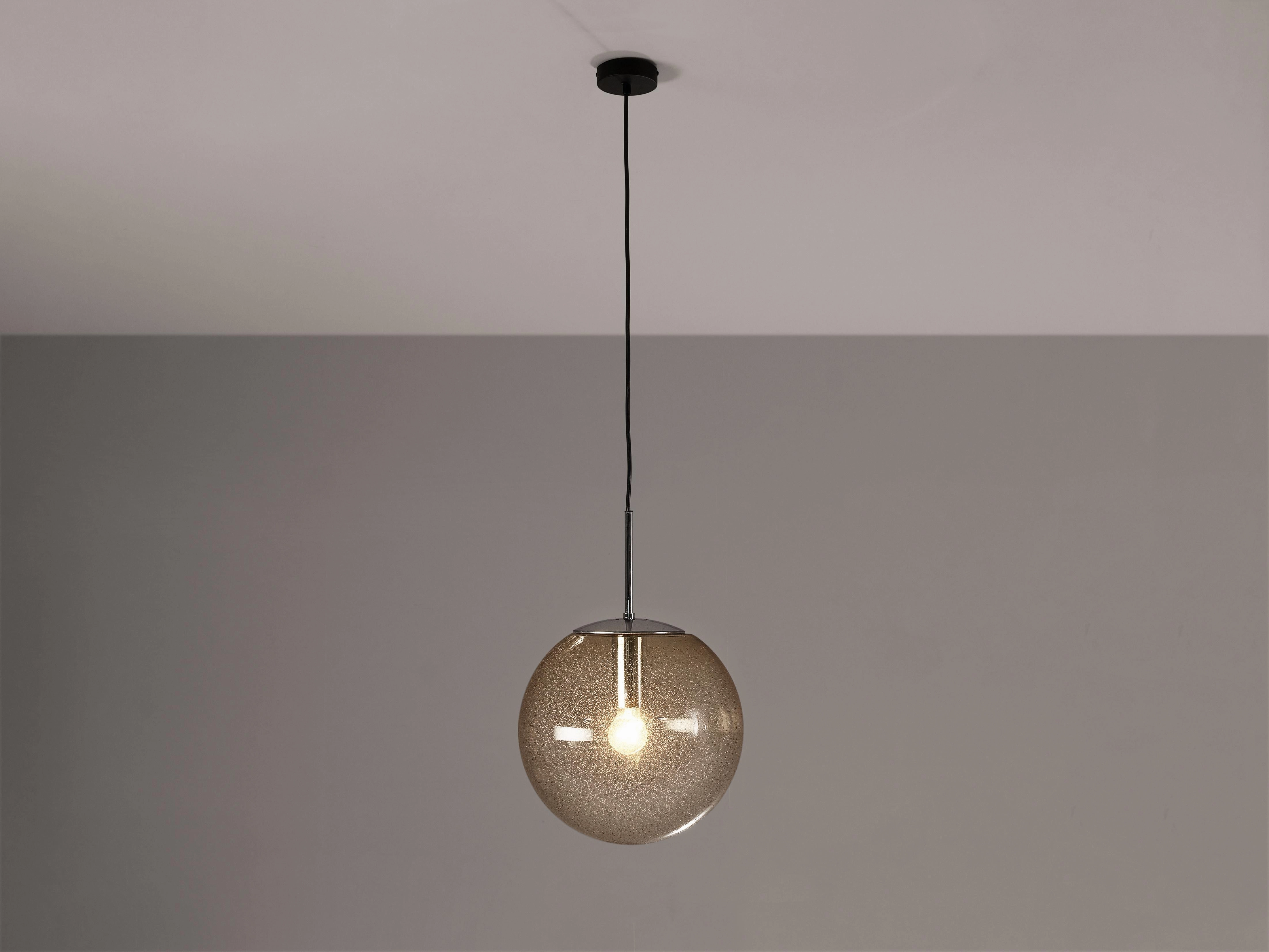 Large Pendants in Smoked Glass and Chrome