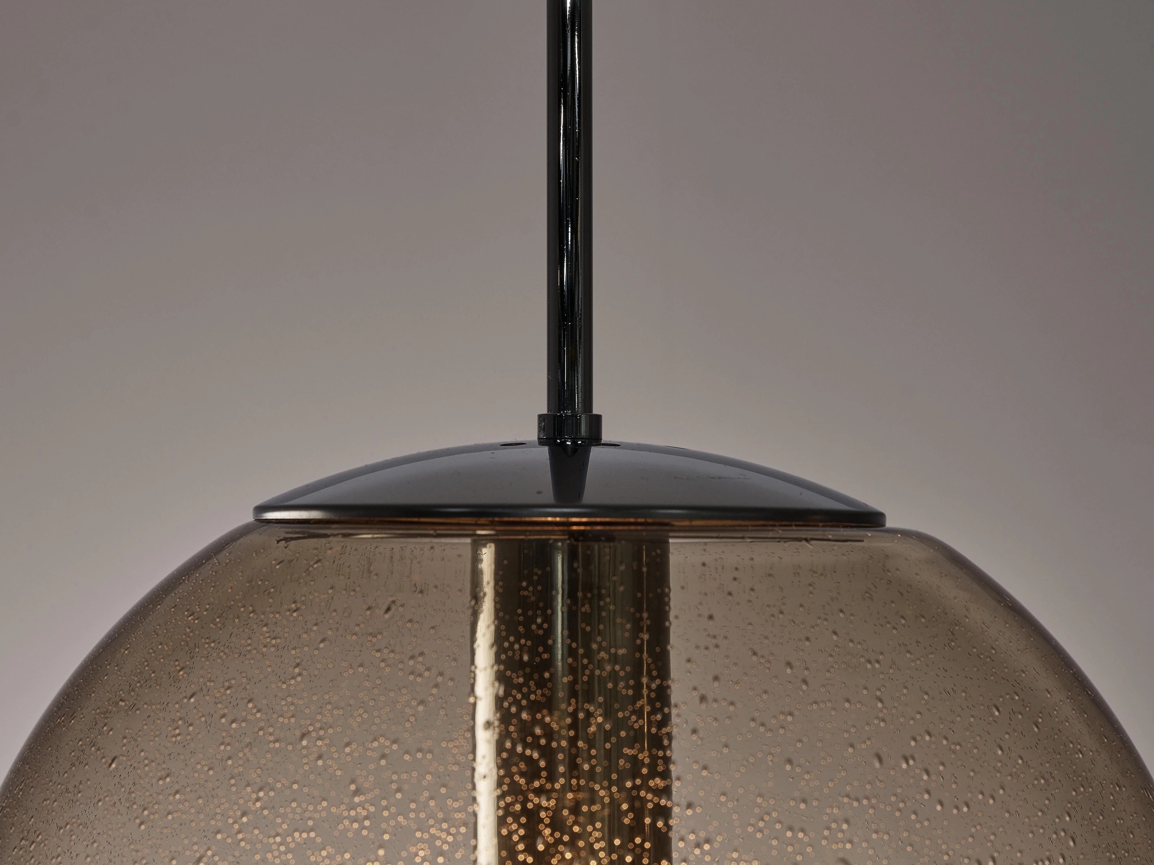 Large Pendants in Smoked Glass and Chrome