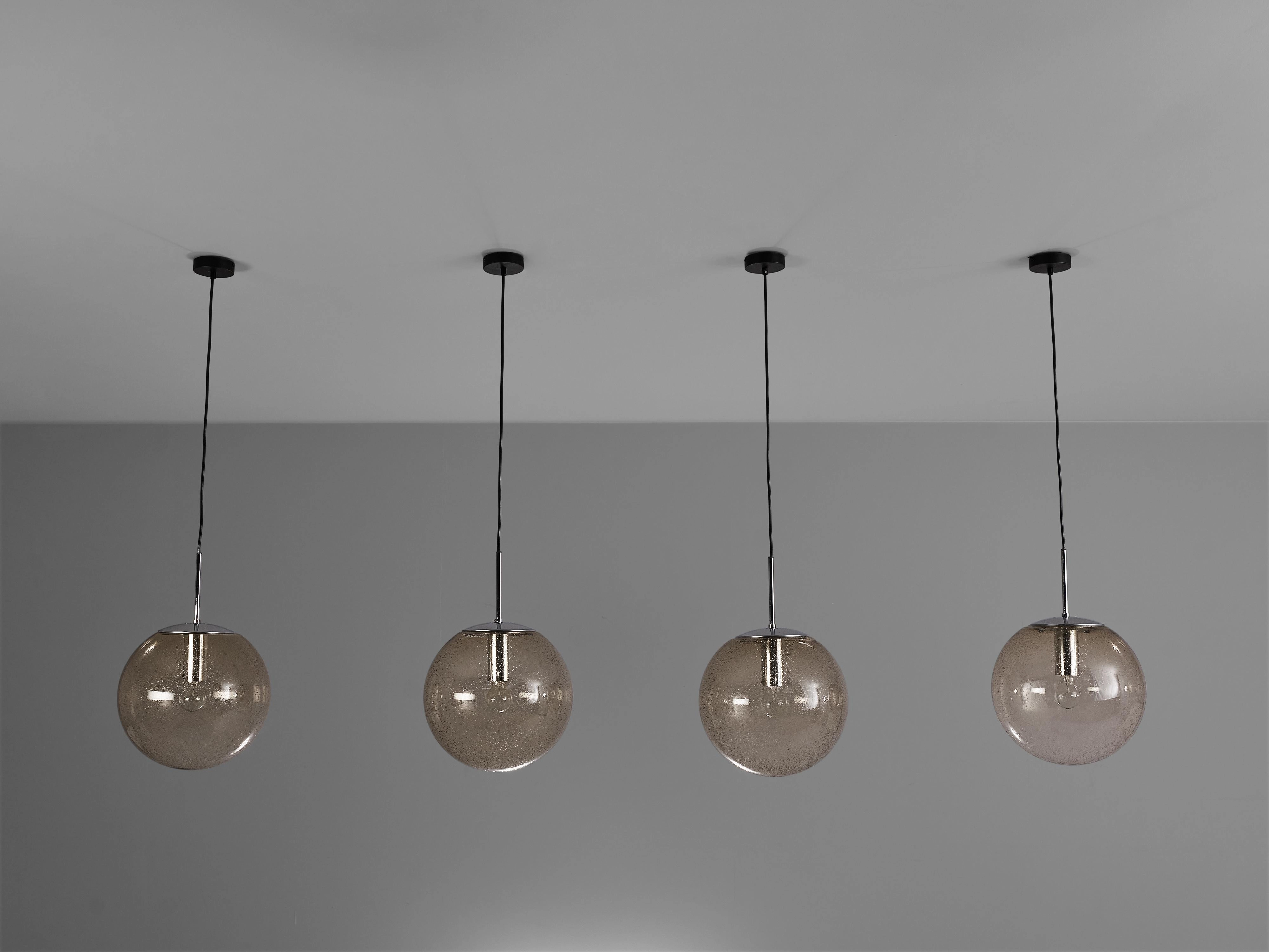 Large Pendants in Smoked Glass and Chrome