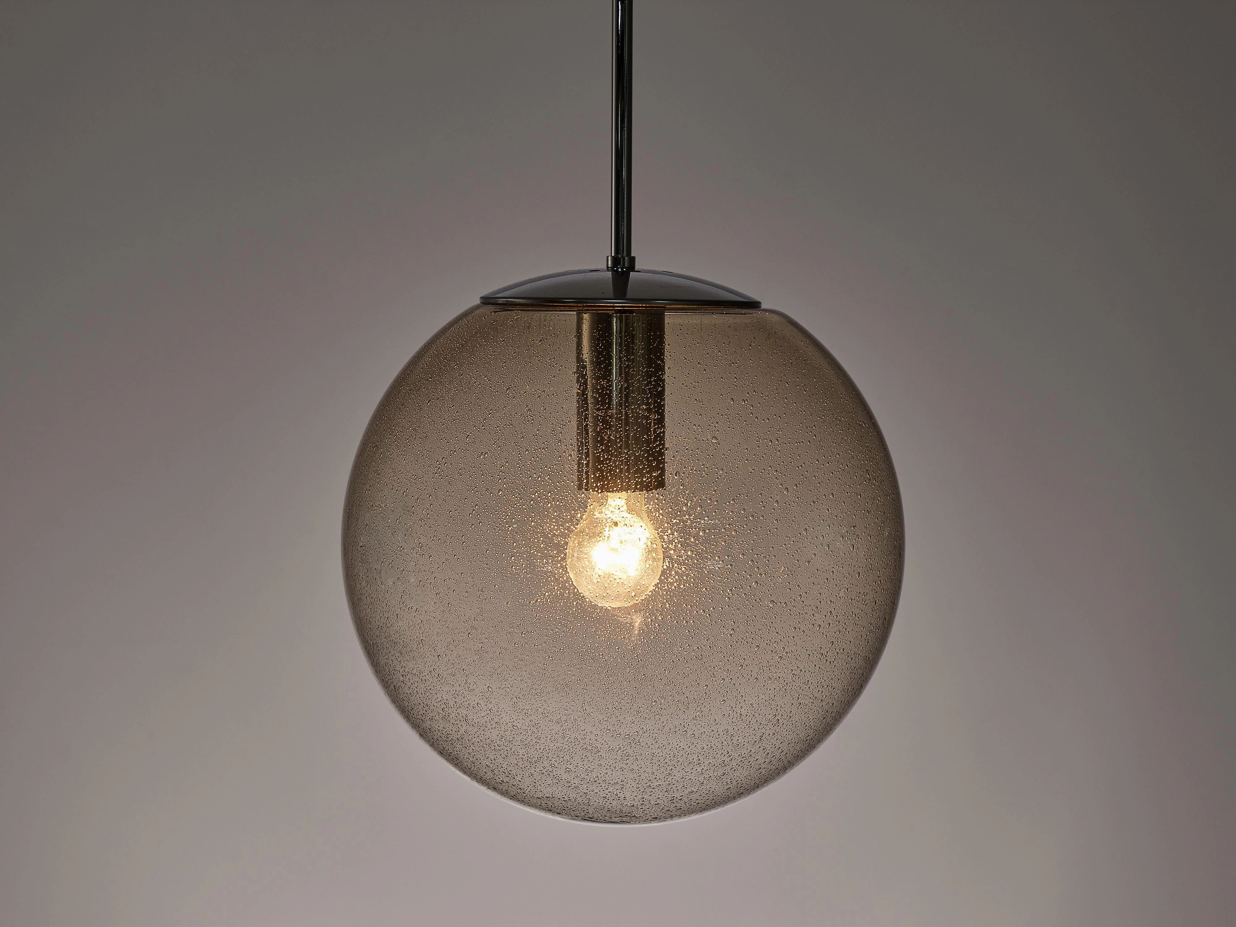 Large Pendants in Smoked Glass and Chrome