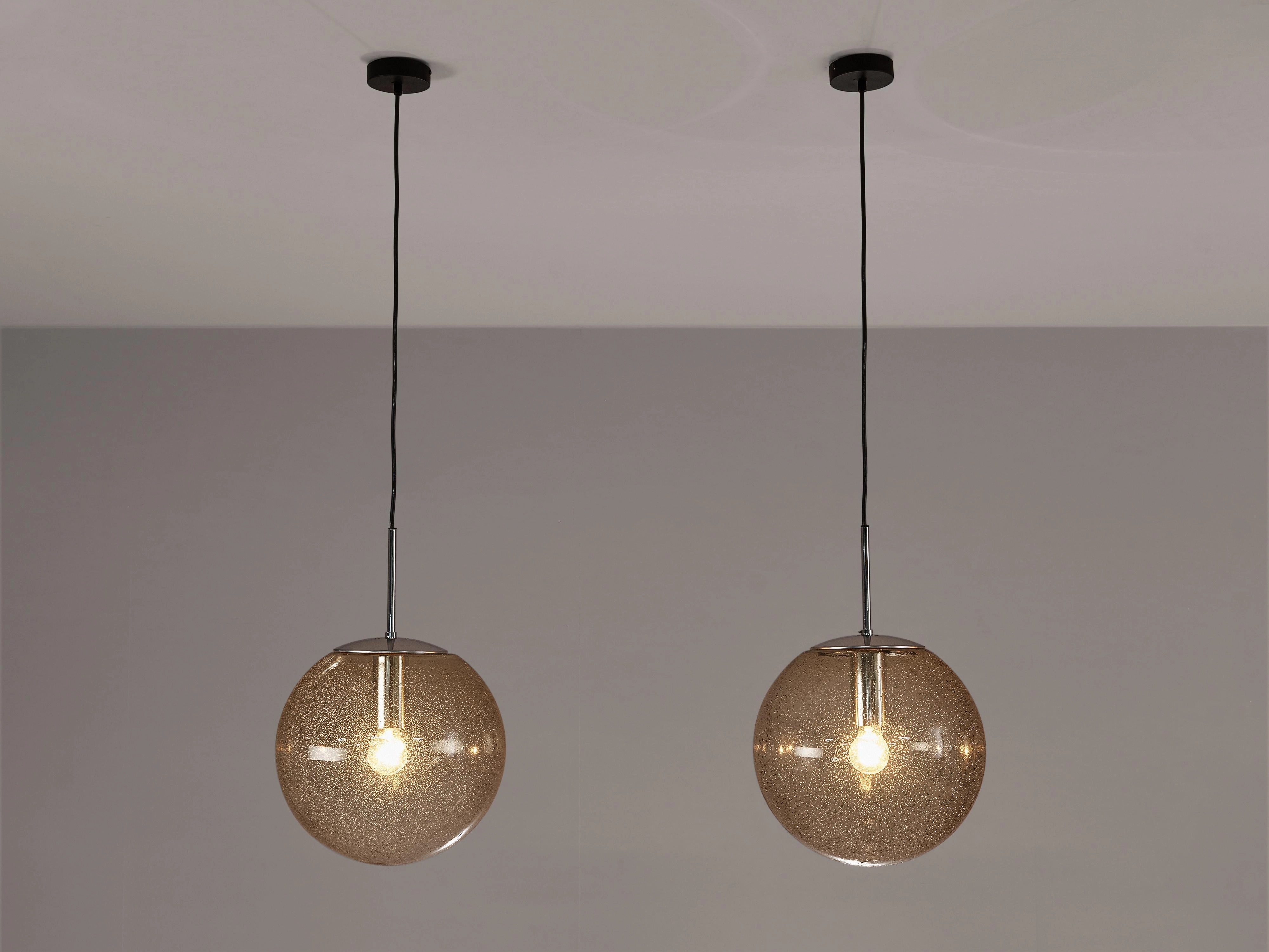 Large Pendants in Smoked Glass and Chrome
