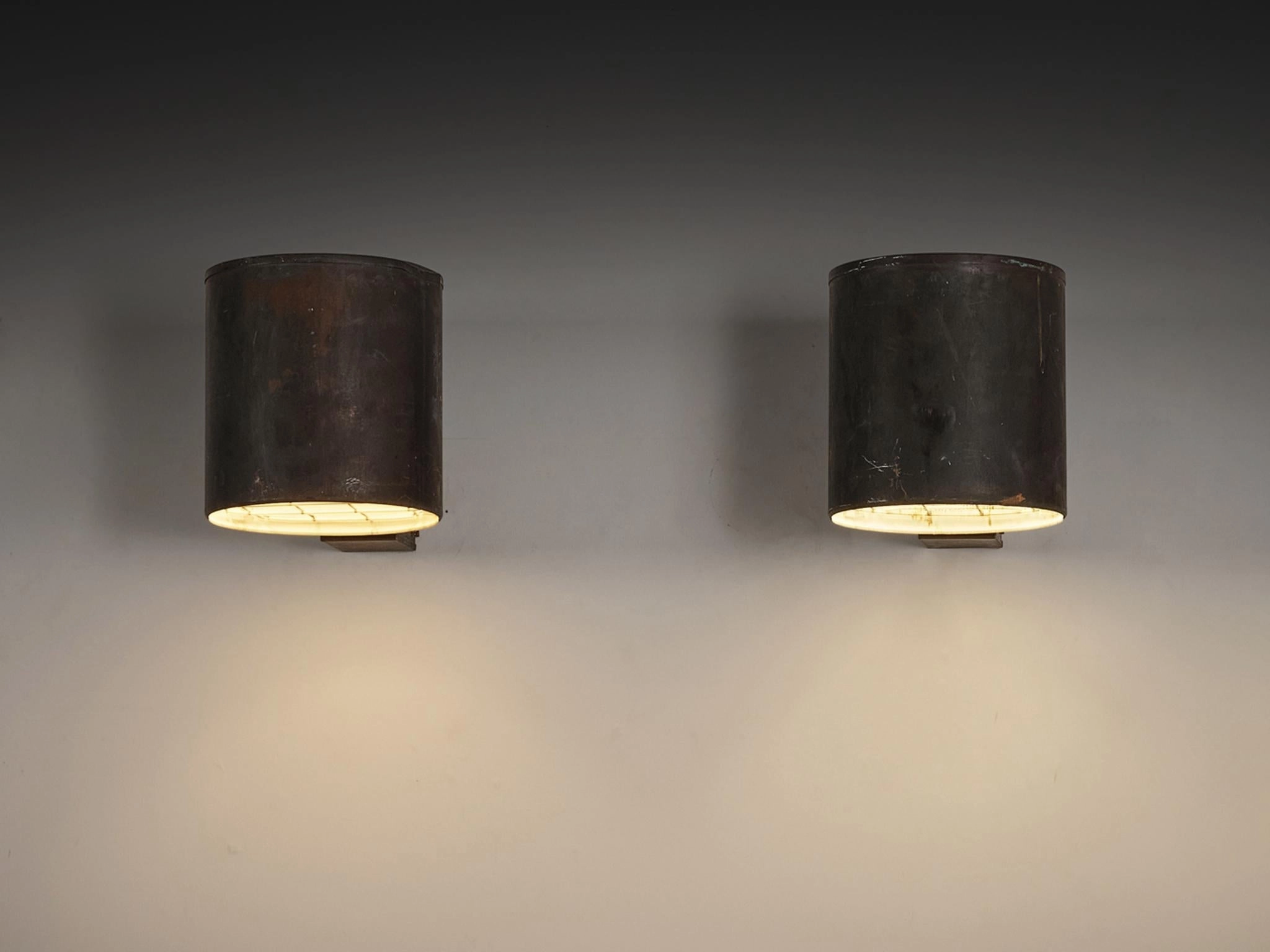 Large Swedish Wall Lights in Patinated Copper