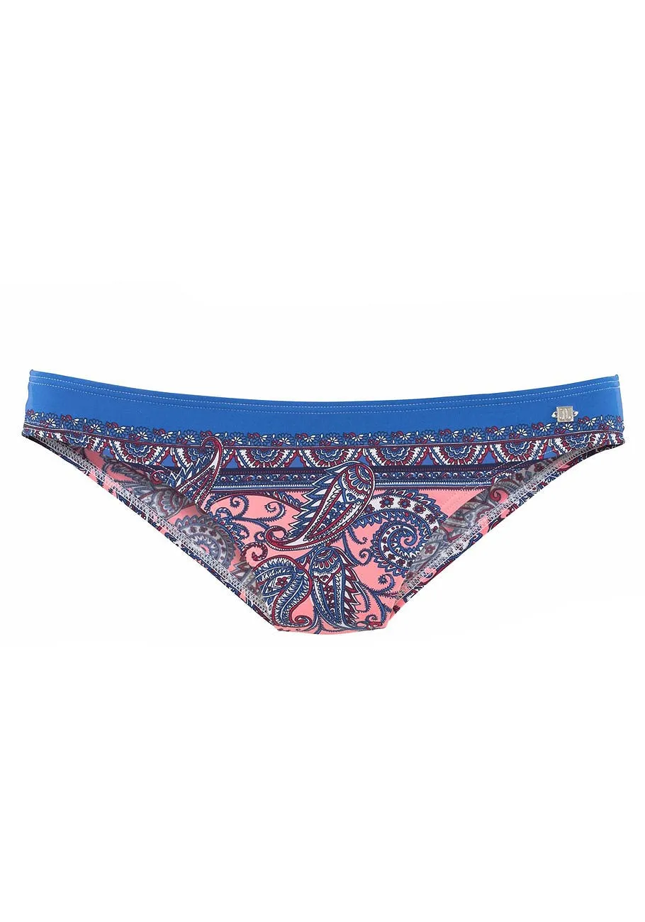 LASCANA Women's Paisley Print Bikini Swim Bottom, Blue Multi, 6