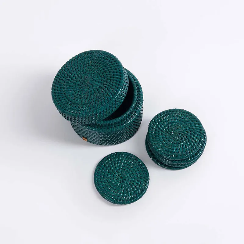 Latha Set of 6 Coasters D8cm, Dark Green