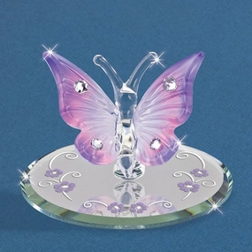 Lavender Butterfly with Crystals Glass Figurine Decorative Mirror,Home Decor Mirror