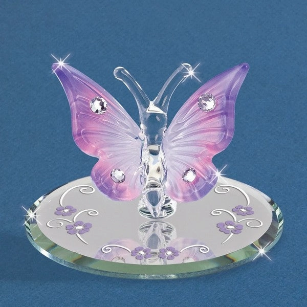 Lavender Butterfly with Crystals Glass Figurine Decorative Mirror,Home Decor Mirror