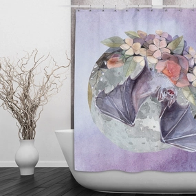Lavender Fruit Bat Moon and Flower Shower Curtains and Optional Bath Mats Lighting,Lamps Fixtures