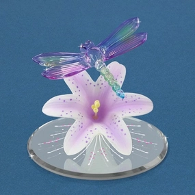 Lavender Tiger Lily with Dragonfly Glass Figurine Decorative Mirror,Home Decor Mirror