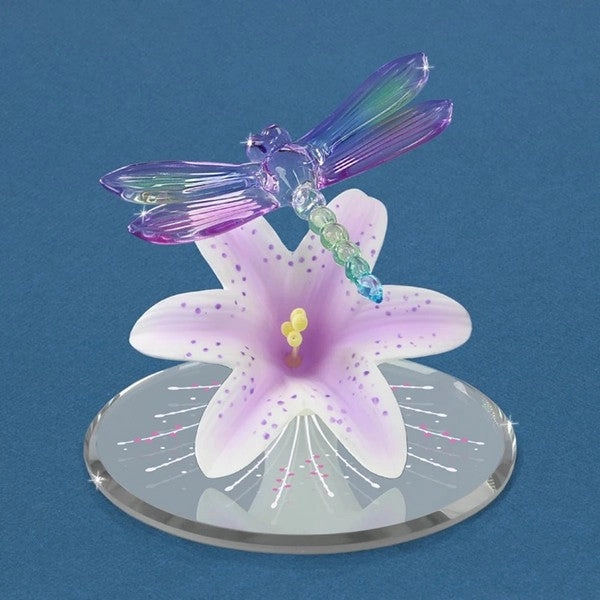 Lavender Tiger Lily with Dragonfly Glass Figurine Decorative Mirror,Home Decor Mirror