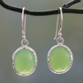 Leafy Beauty Hand Crafted Green Onyx and Sterling Silver Earrings