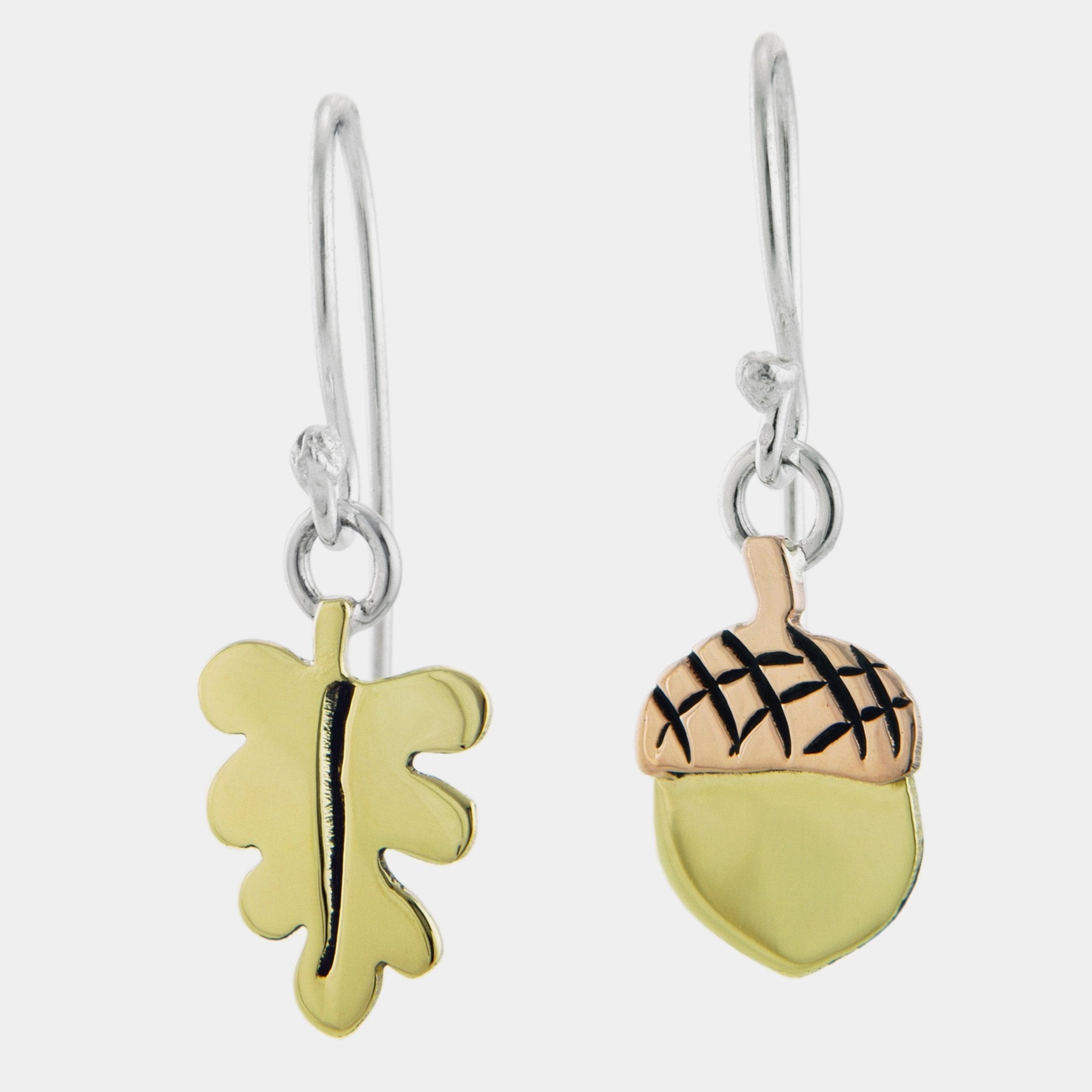 Leafy Charms Acorn Mixed Metals Wire Earrings