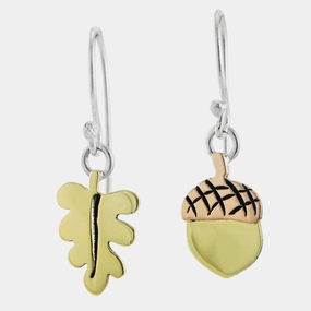 Leafy Charms Acorn Mixed Metals Wire Earrings