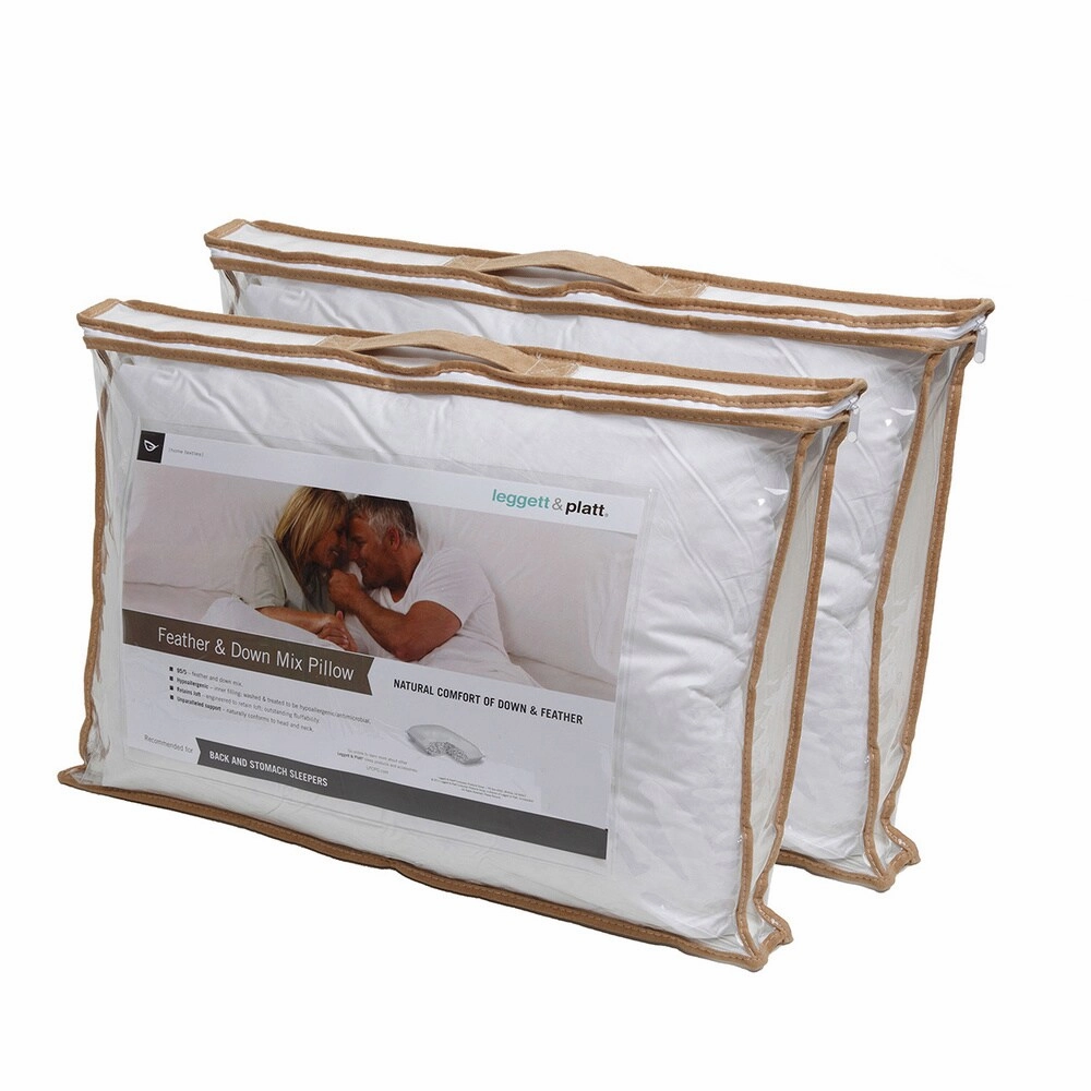 Leggett & Platt Feather and Down Pillow with Portable Carrying Case (Set of 2) - White