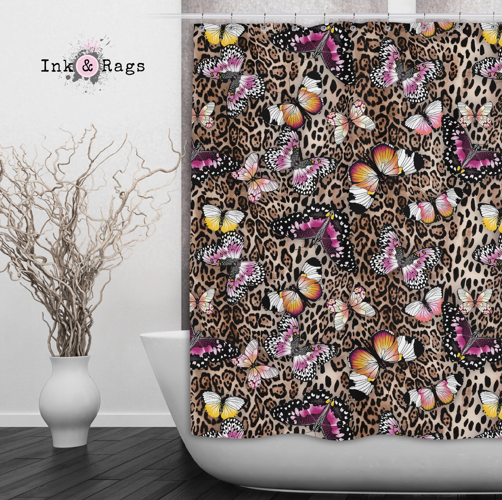 Leopard and Butterfly Shower Curtains and Optional Bath Mats Lighting,Lamps Fixtures