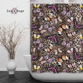 Leopard and Butterfly Shower Curtains and Optional Bath Mats Lighting,Lamps Fixtures