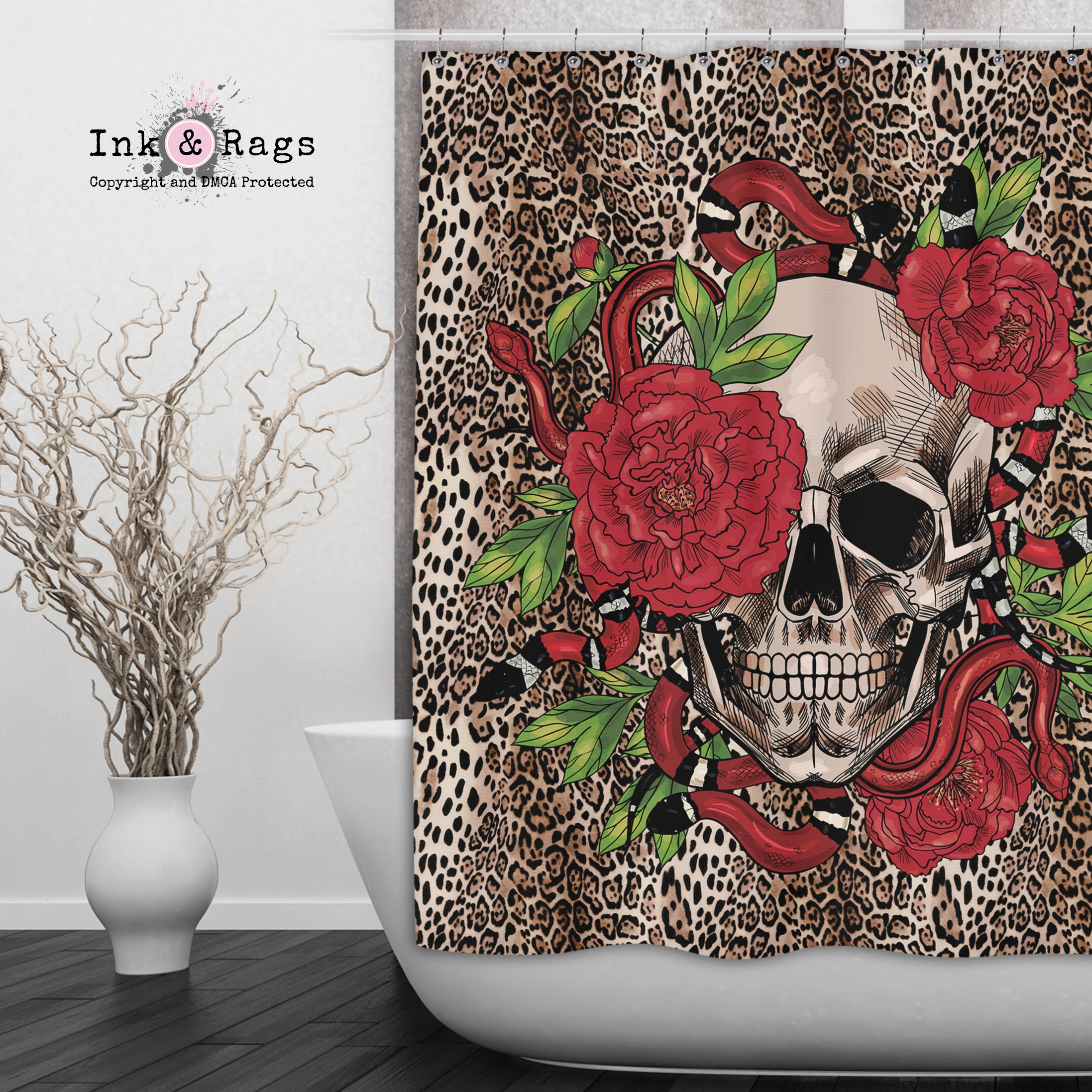 Leopard Snake Peony and Skull Shower Curtains and Optional Bath Mats Lighting,Lamps Fixtures