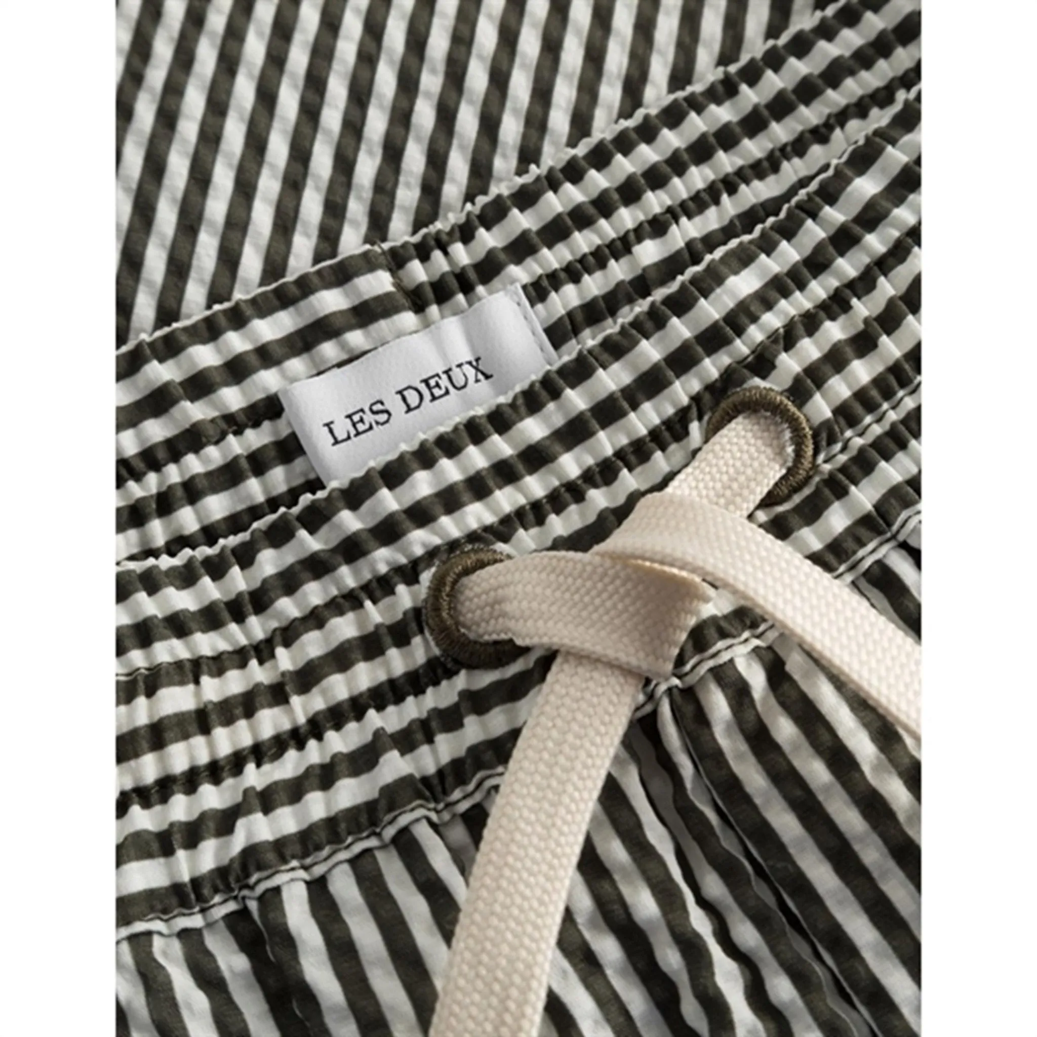 Les Deux Kids Olive Night/Ivory Stan Stripe Seersucker Swim Shorts