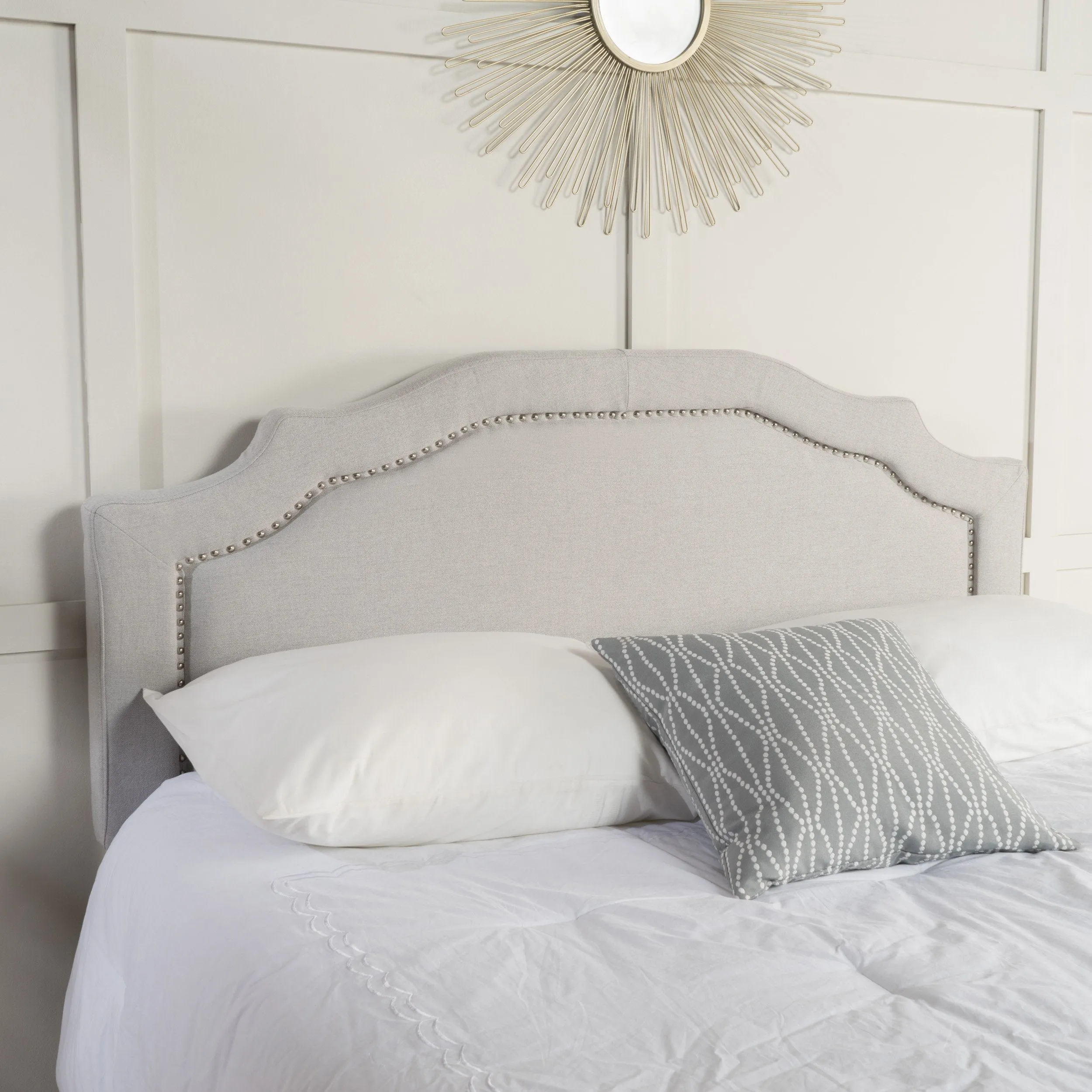 Light Grey Fabric Queen/ Full Headboard - NH584892 wood bed frame, upholstered bed