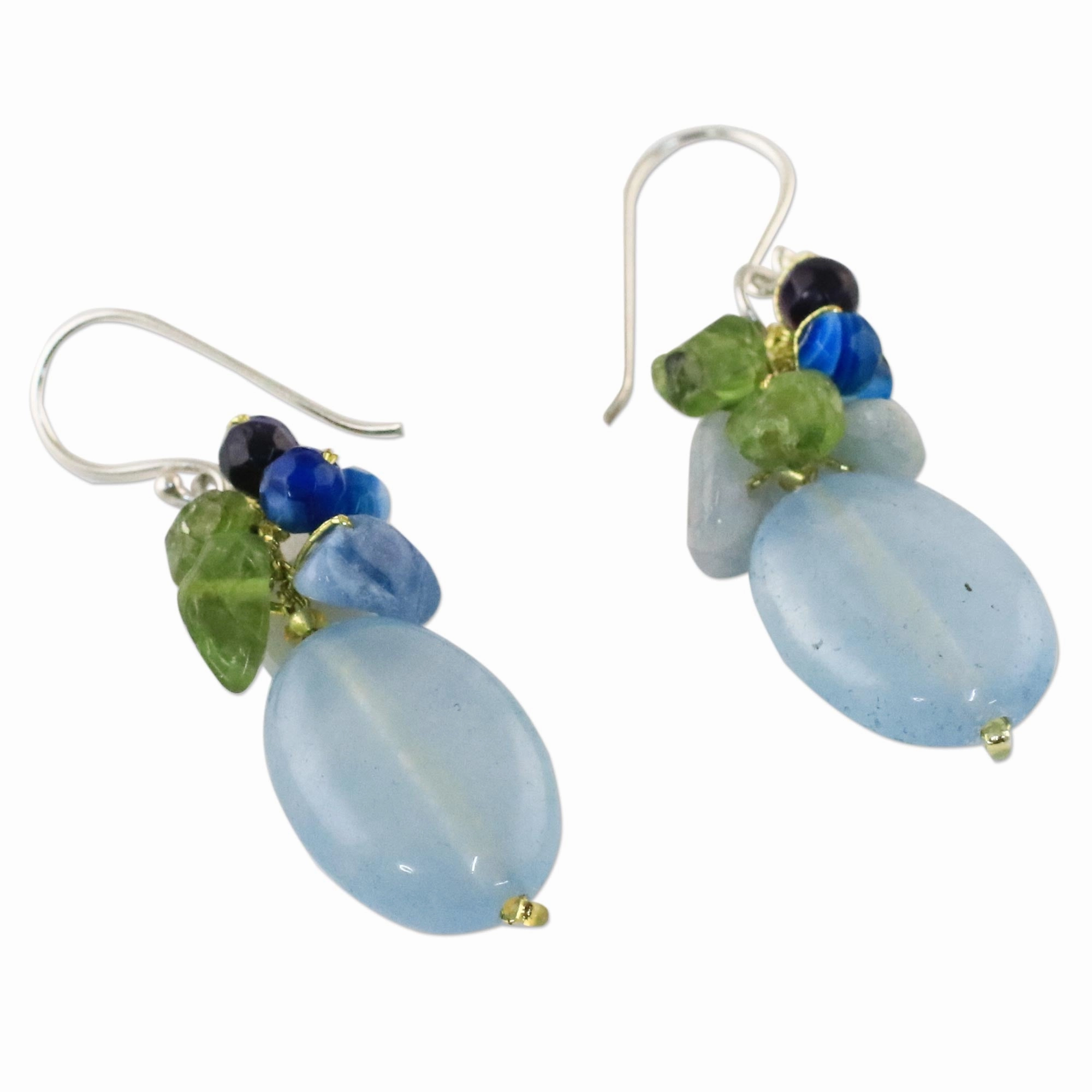 Light Blue Princess Blue Quartz Multi-Gemstone Dangle Earrings from Thailand