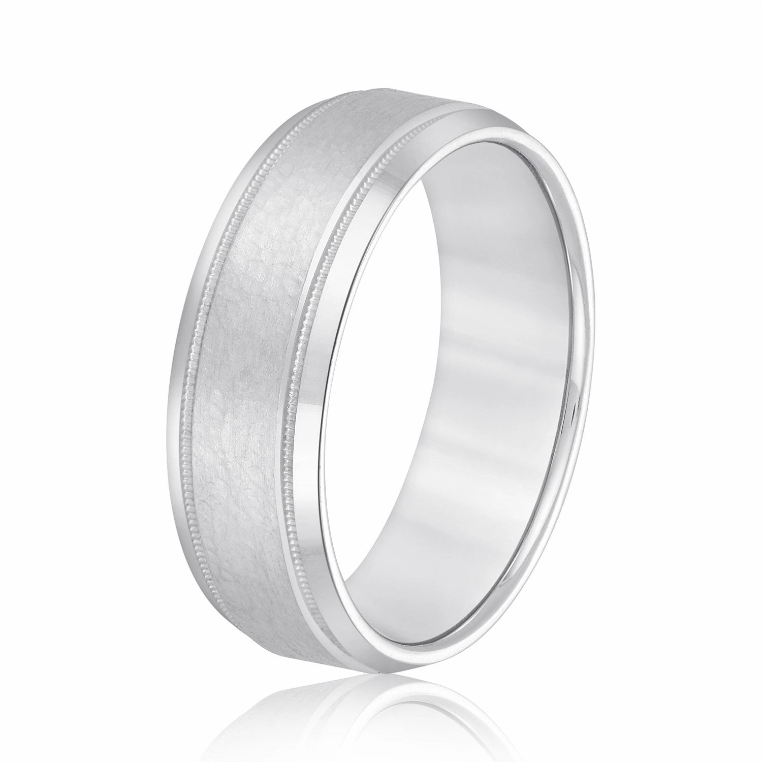Light Hammer Finished Beveled Edge Men's Wedding Band