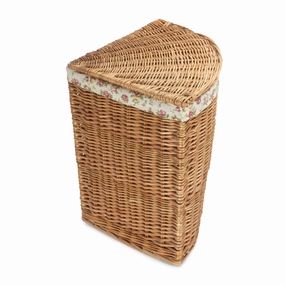Light Steamed Willow Corner Linen Basket with Garden Rose Lining - Large laundry organizer,dirty clothes basket,plastic laundry basket