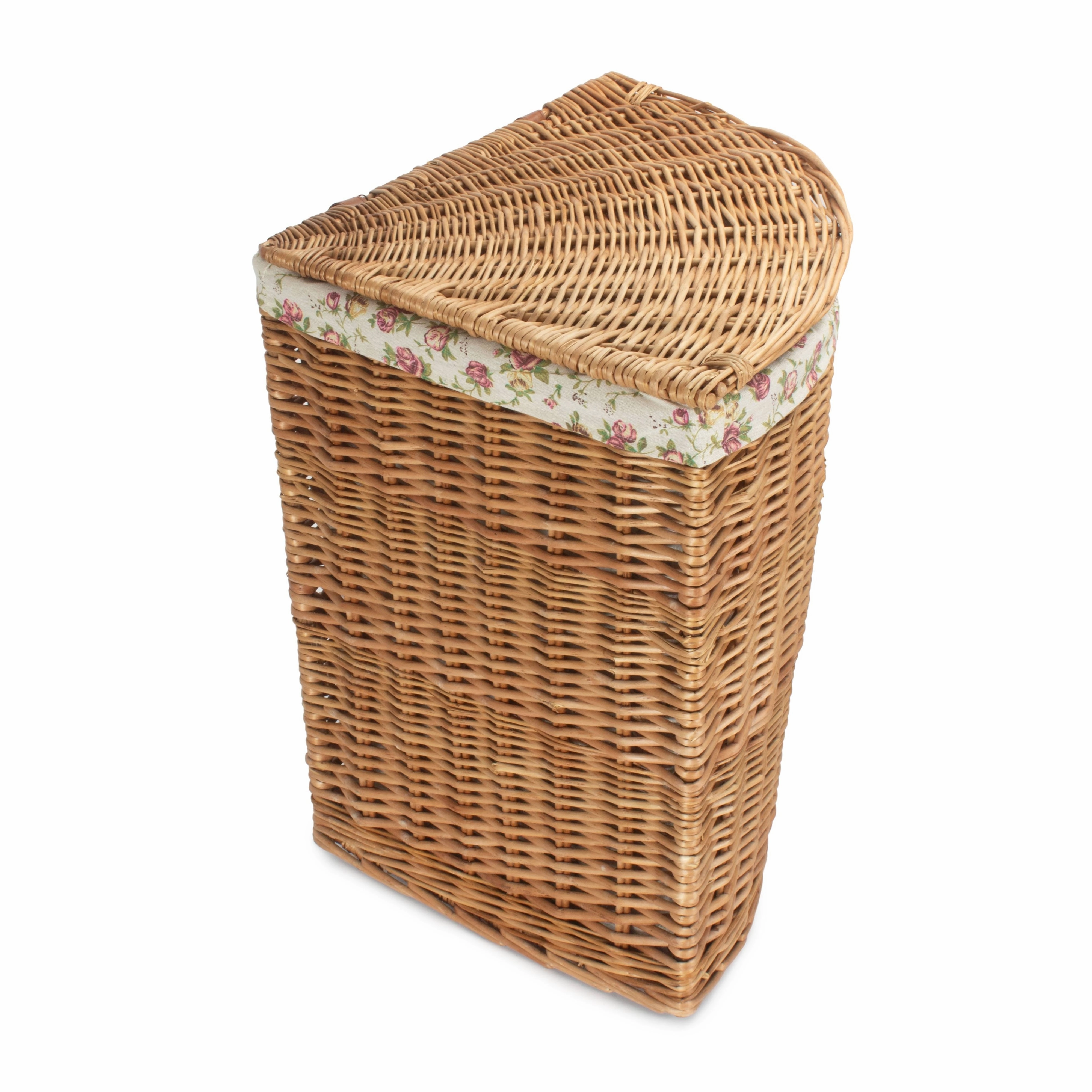 Light Steamed Willow Corner Linen Basket with Garden Rose Lining - Large laundry organizer,dirty clothes basket,plastic laundry basket