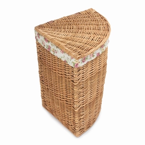 Light Steamed Willow Corner Linen Basket with Garden Rose Lining - Small laundry organizer,dirty clothes basket,plastic laundry basket